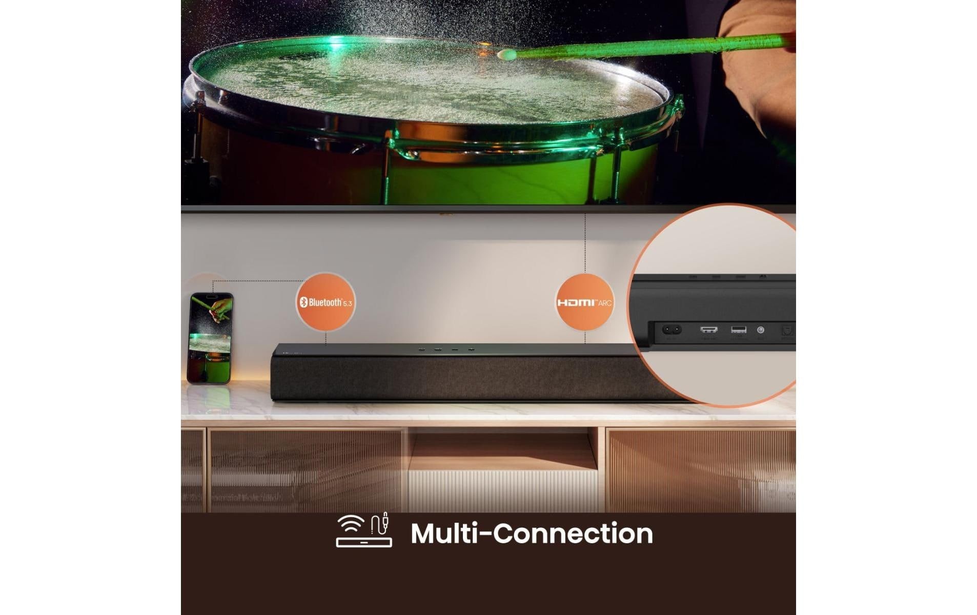Hisense Soundbar »HS1000« 2.0 (Bluetooth Dolby Digital | EQ Modi | Kabellos | Lautstärkeanpassung | USB-Wiedergabe 120 W)