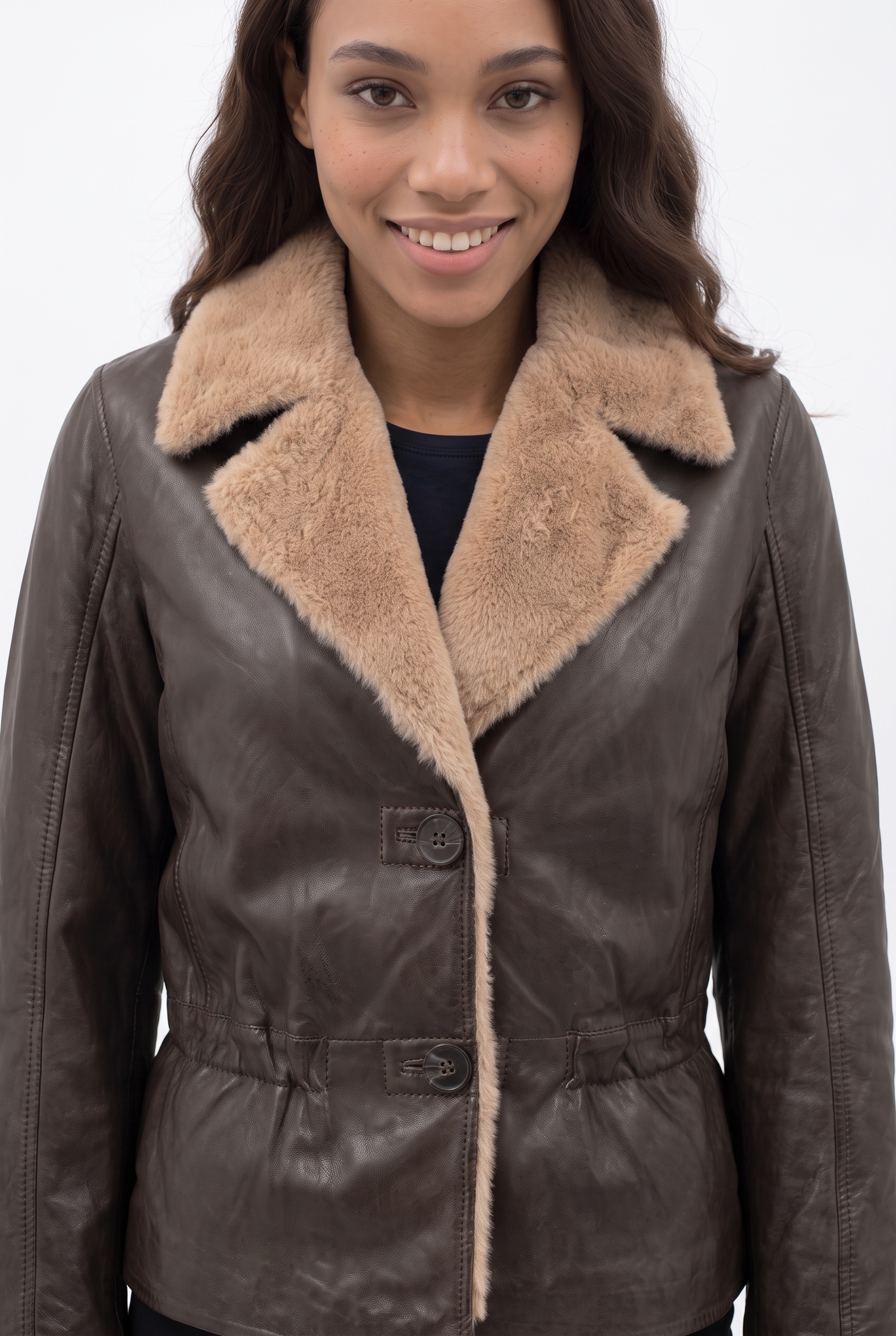 Mauritius Lederjacke »MWIcelyn« mit Reverskragen mit Fake-Fur-Besatz, tailliert