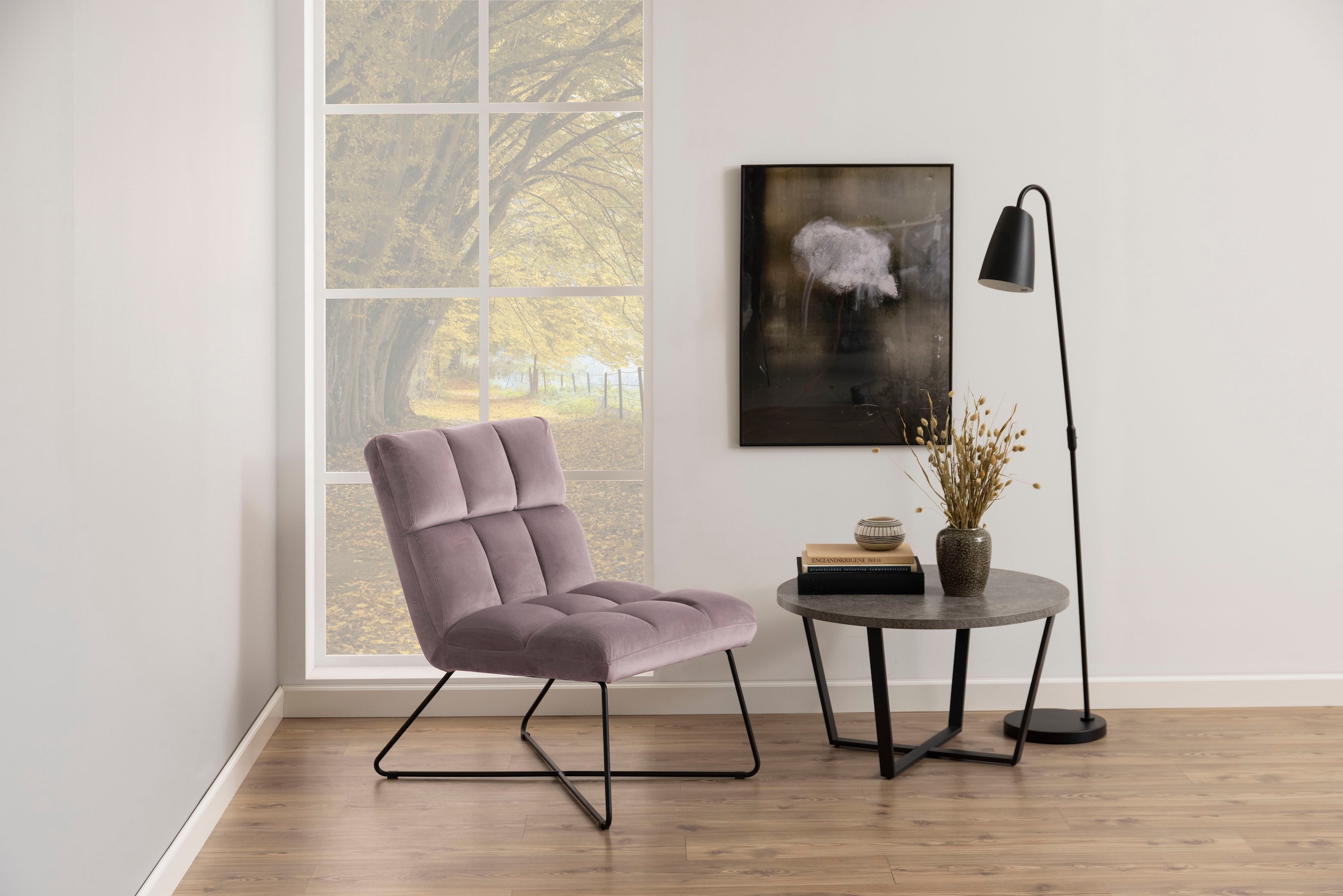 ACTONA GROUP Fauteuil lounge 1,  velours de coton et coutures carrées, différentes variantes