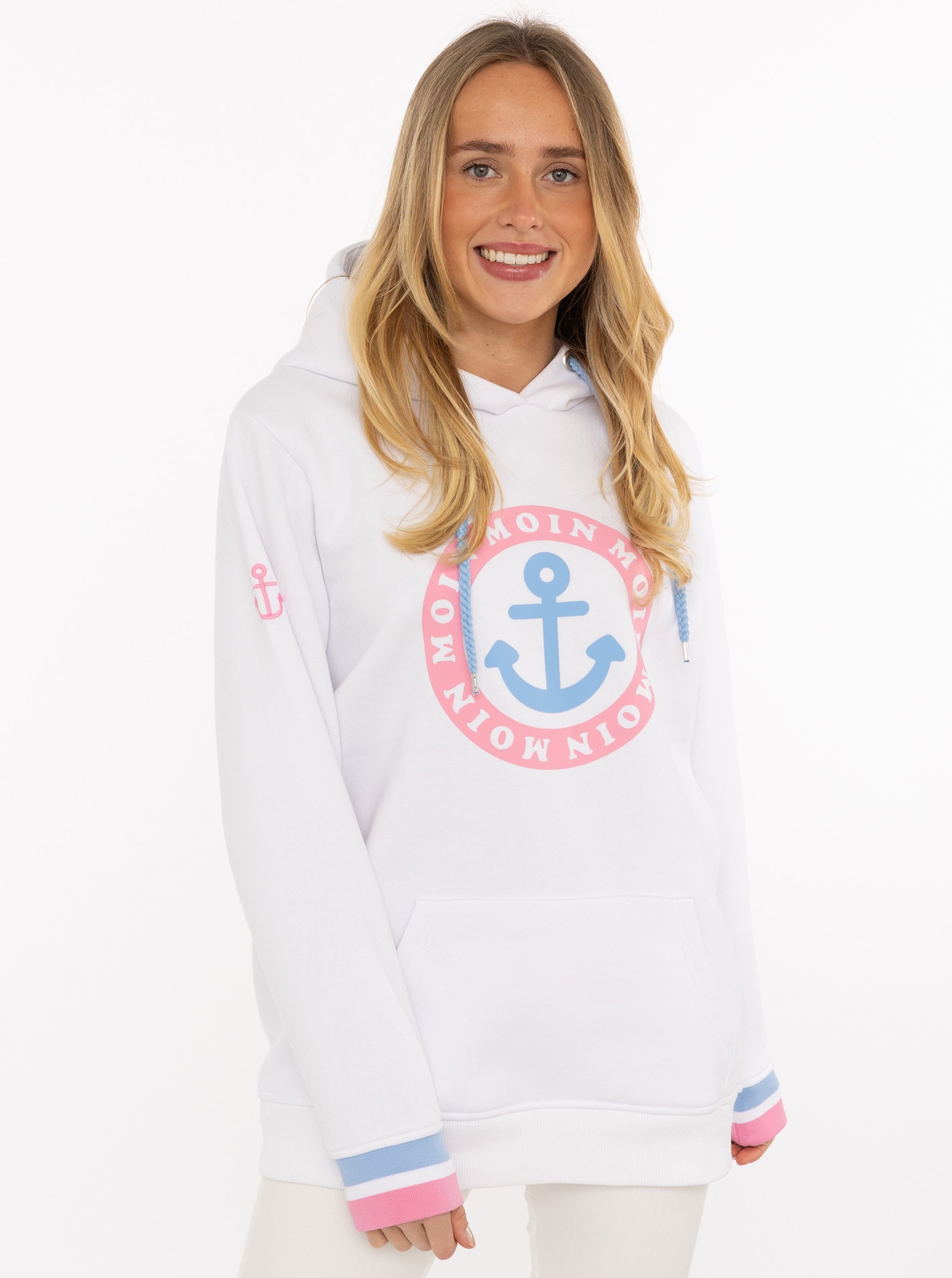 Zwillingsherz Hoodie , manches longues, capuche, détails néon, cordon de serrage, imprimé devant, poche kangourou
