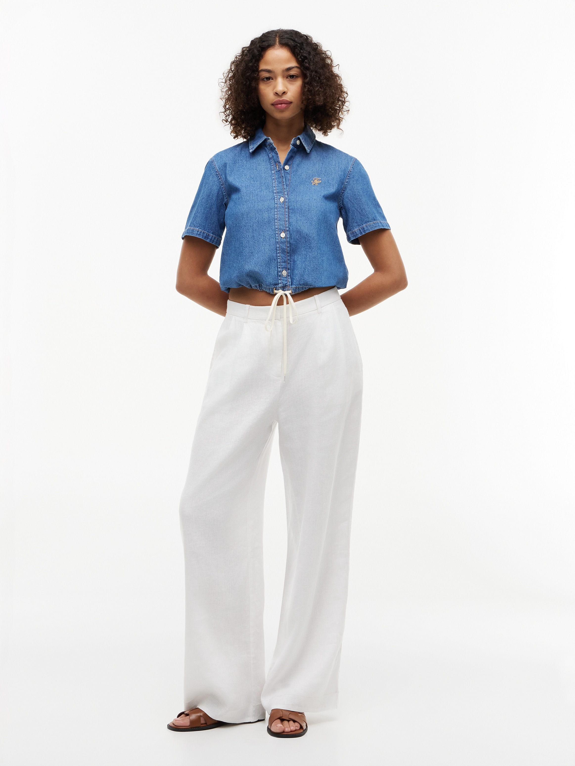 Tommy Hilfiger Blouse en jean »BOXY TIE SHIRT MIA SS« Baumwolle