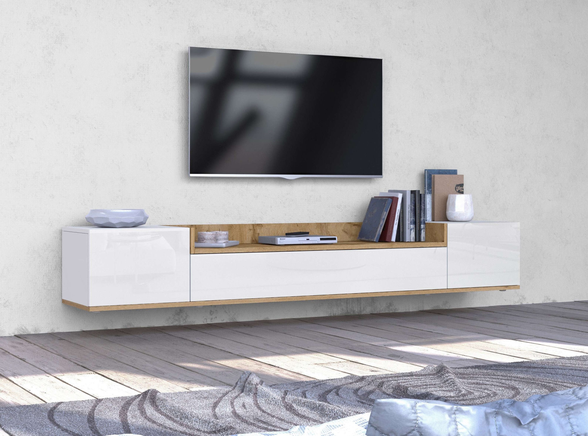 GOODproduct Table basse »BOLSENA,TV-Kommode, TV-Möbel,TV-Bank, 4 Fächer und offenes Ablagefach« 1 cuis tlg. Breite 200 cm,stehend/hängend,Fronten Hochglanz lackiert,Made in Italy
