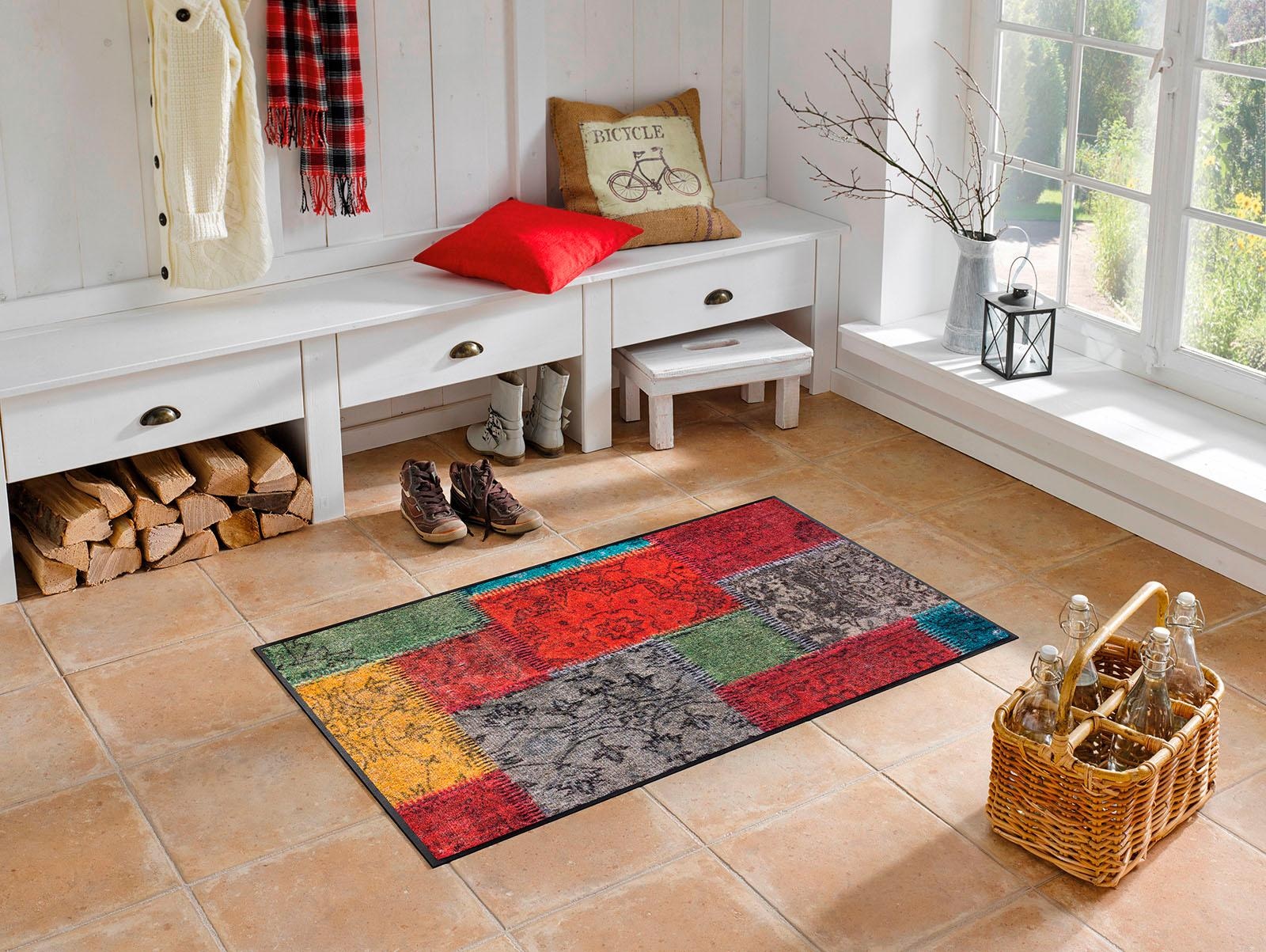 wash+dry by Kleen-Tex Tapis de sol »Vintage Patches« Rectangulaire 7 mm Höhe Schmutzfangmatte, modernes Patchwork Design, rutschhemmend, waschbar