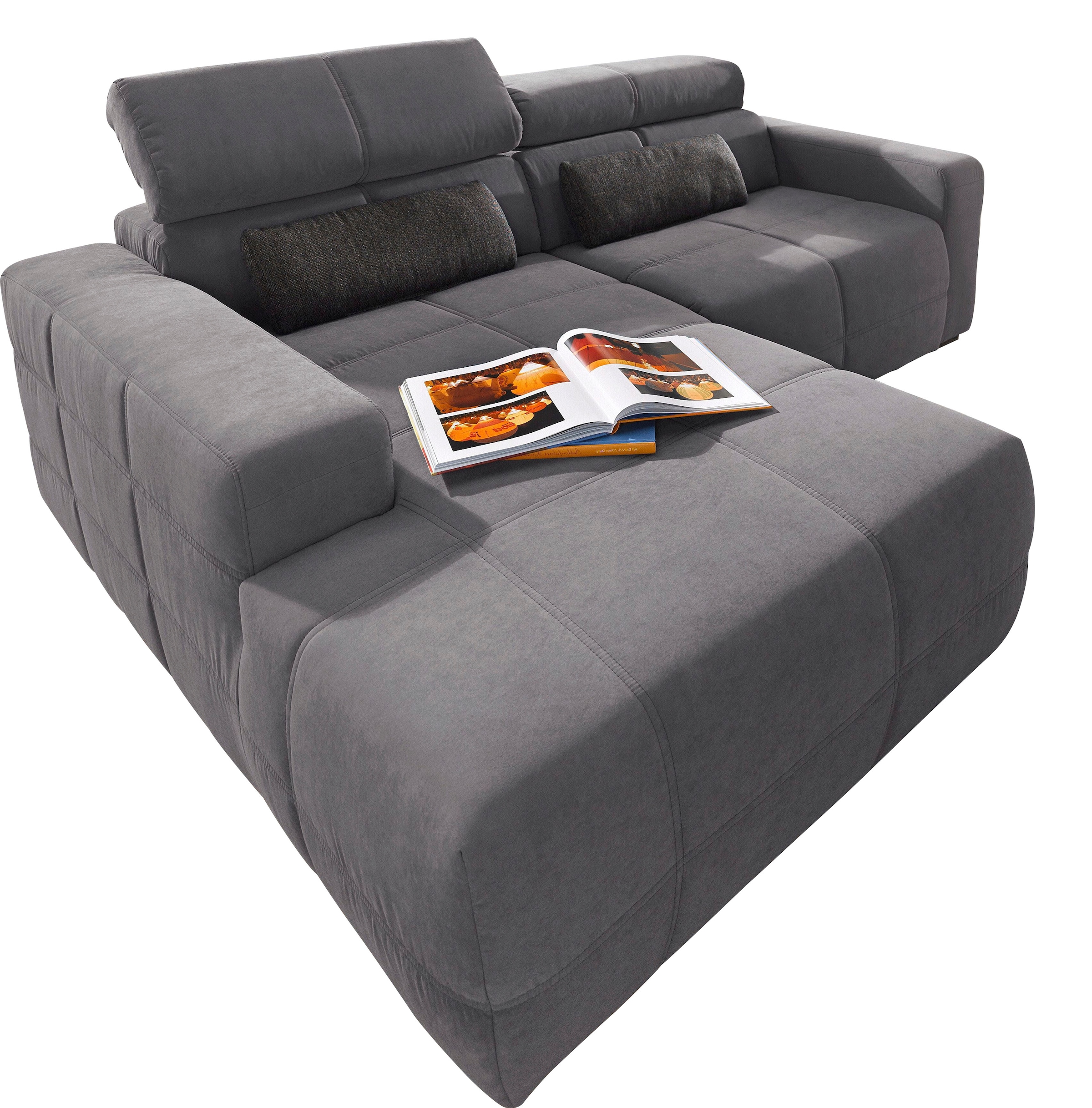 DOMO collection Ecksofa »BRANDON  214x175 cm, belastbar bis 140 kg/Sitz, L-Form« Luxus-Microfaser, grau, kompackte Stellmasse, zeitlos&elegant