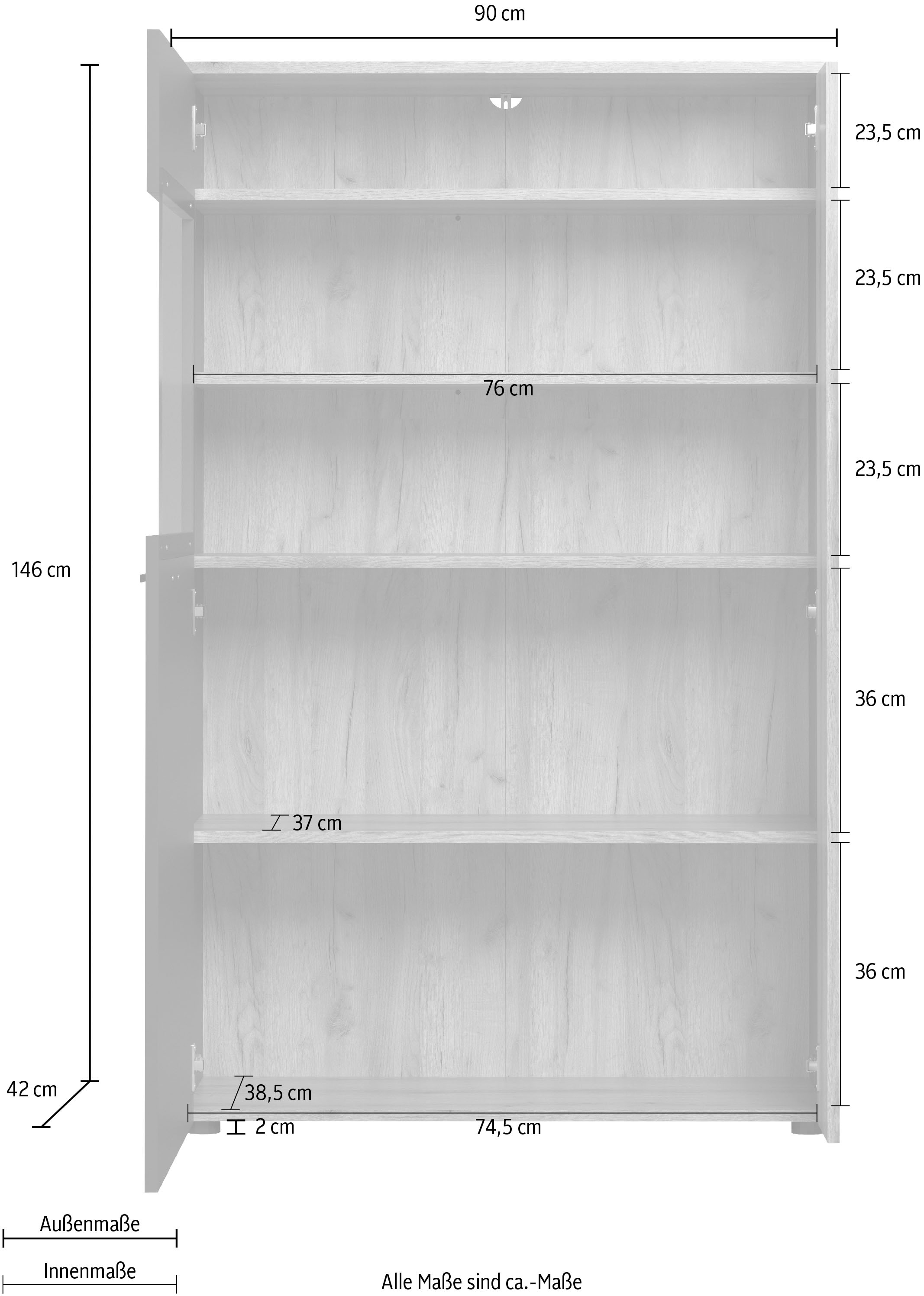 Home affaire Buffet haut »Estepona« 1 cuis tlg. Highboard avec 2 portes - (L/P/H) 90/42/146 cm