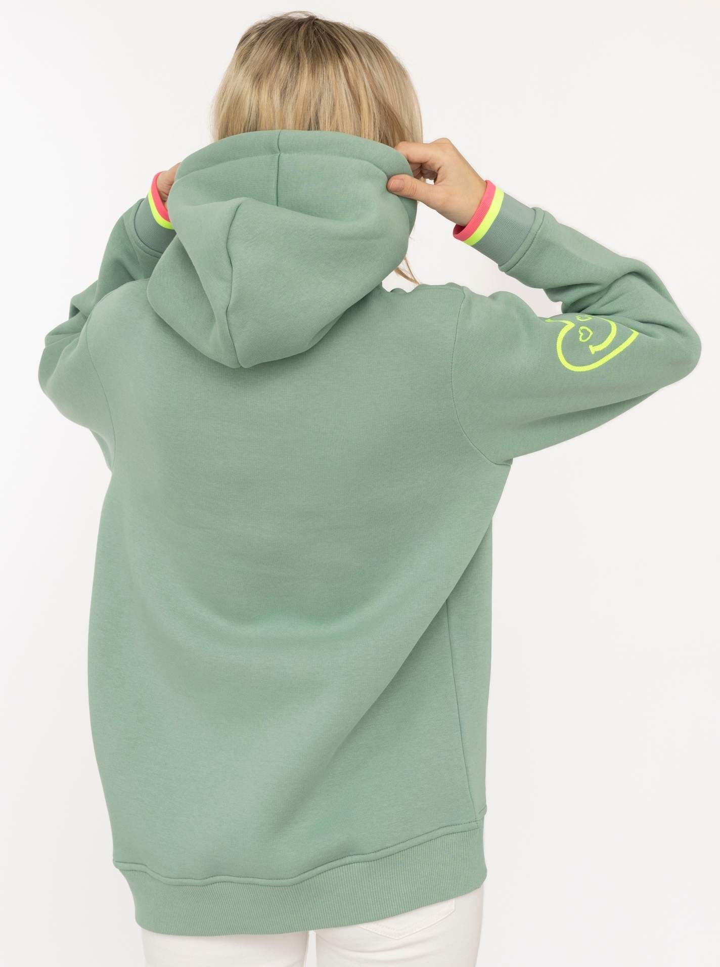 Zwillingsherz Hoodie »"I'M OK"«, grosser Print vorne, gestreifte Ärmelbündchen, Herz Stickerei am Arm
