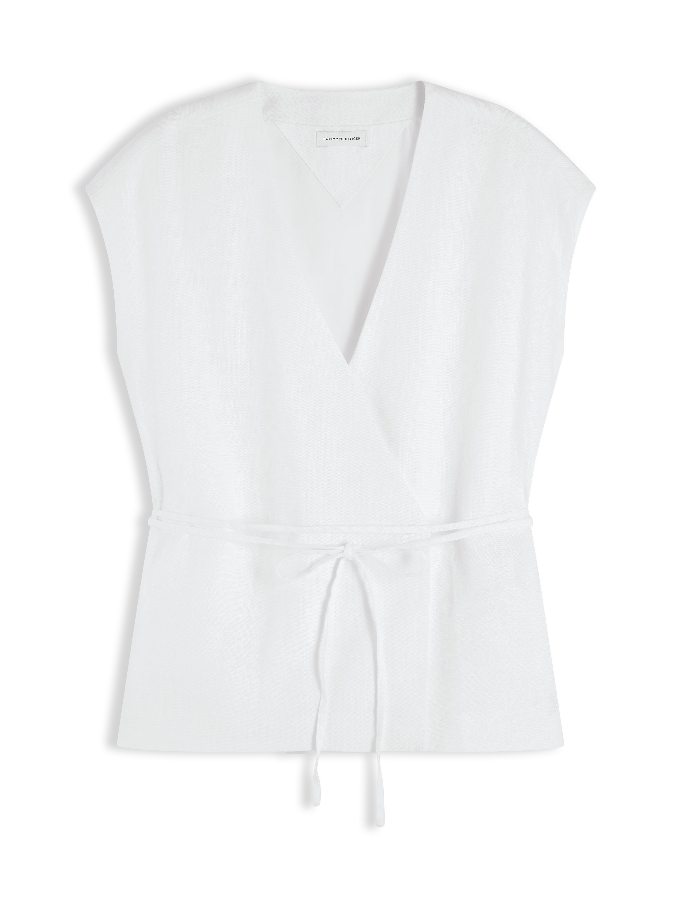 Tommy Hilfiger Chemisier cache-cœur »ESS LINEN WRAP TIE NS VEST« Mélange de matières, lien à nouer