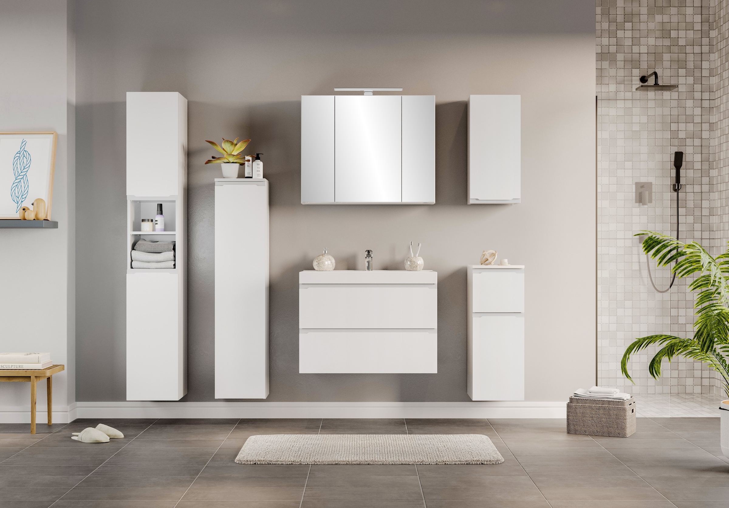 welltime Midischrank »CABO, gedämpfte Scharniere« matt weiss, griffloses Design, reversibel