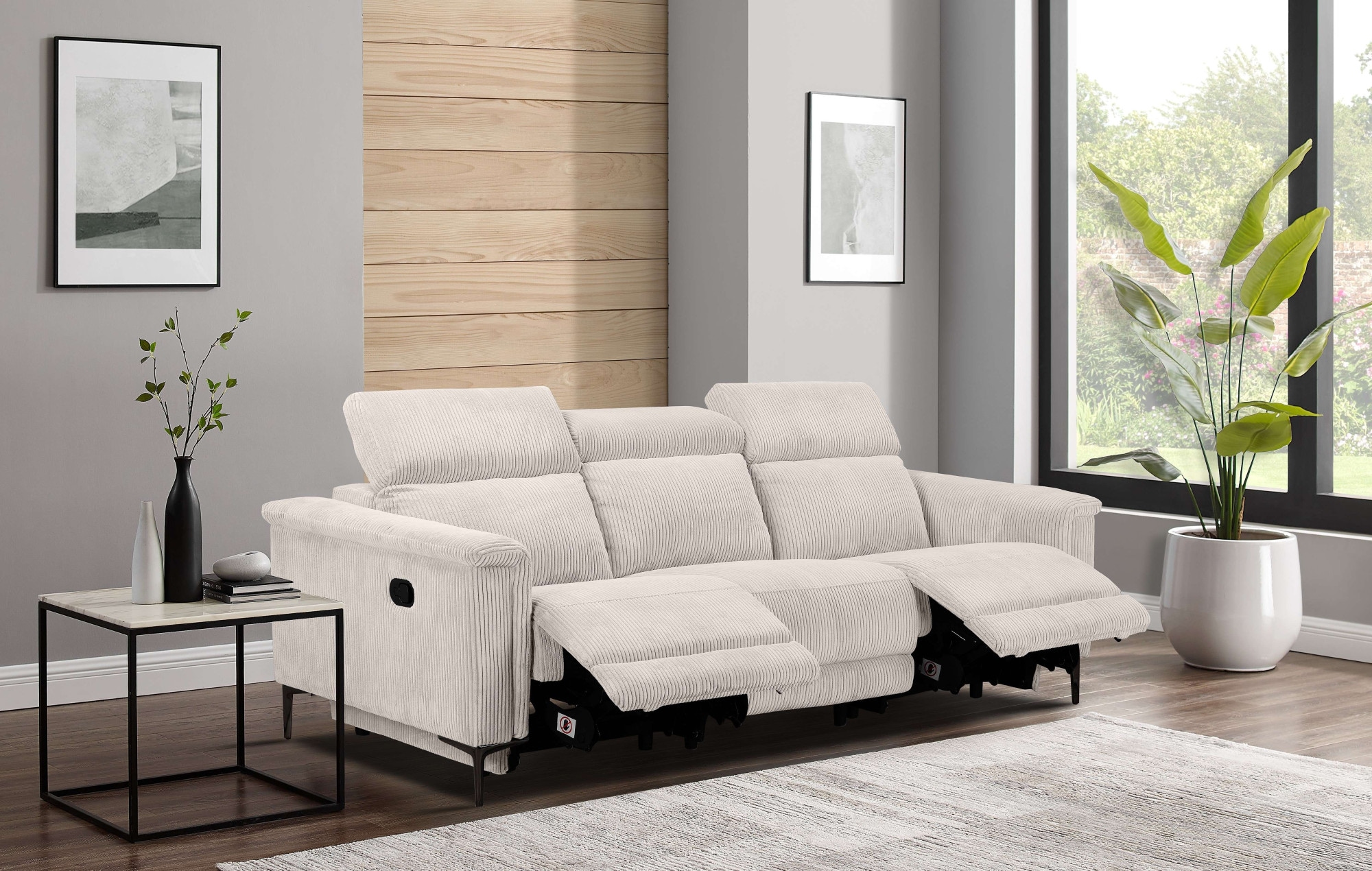 Home affaire 3-places »LUND Cord, B. 222cm, manuelle/elektrische Relaxfunktion in 2 Sitzen,« USB-C, Kopfteilverstellung, Breite 222 cm