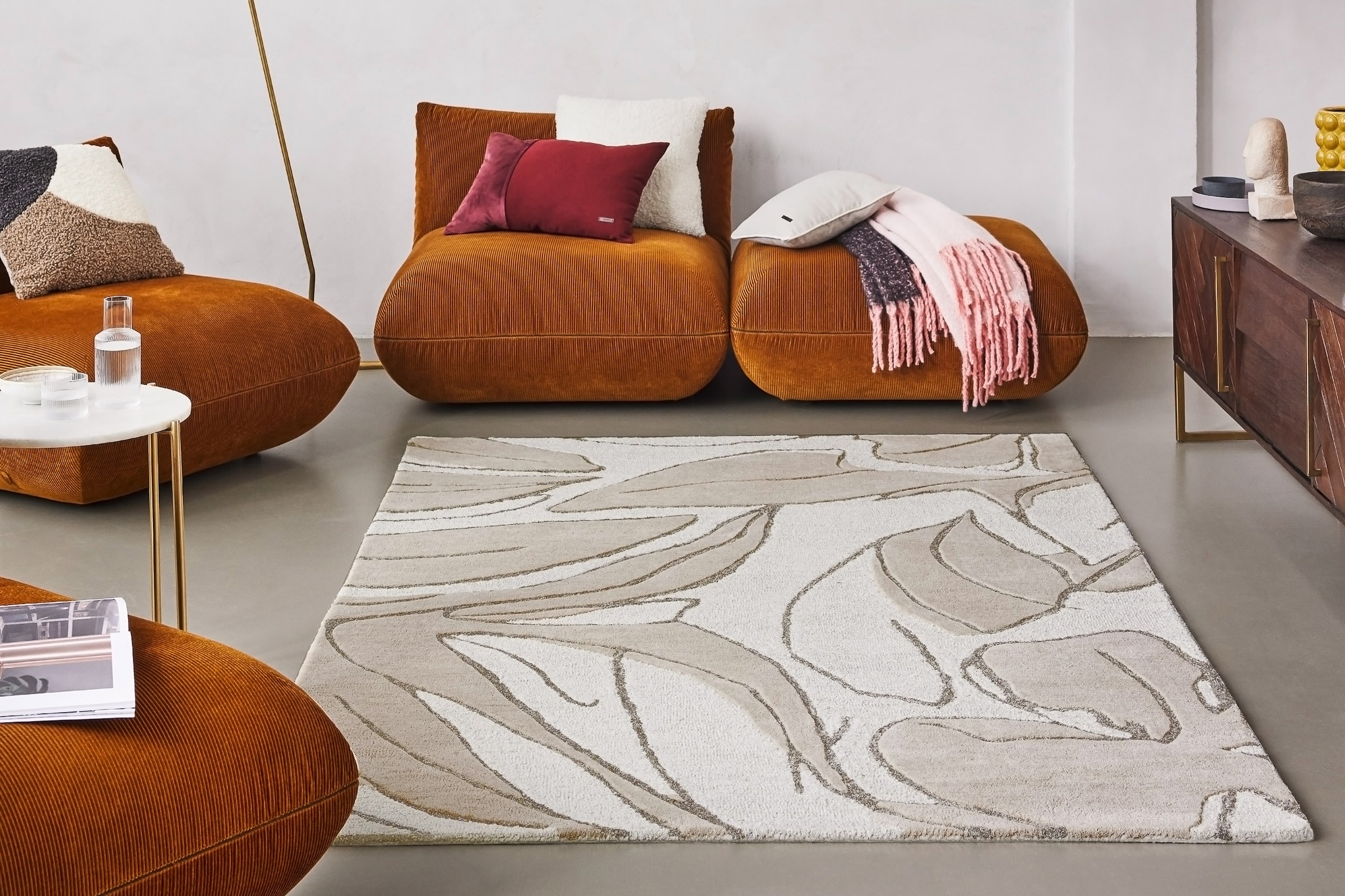 Wecon home Teppich »Tunia« rechteckig 10 mm Höhe handgefertigt, floral, pflegeleicht, Wolle, Wohnzimmer, Schlafzimmer