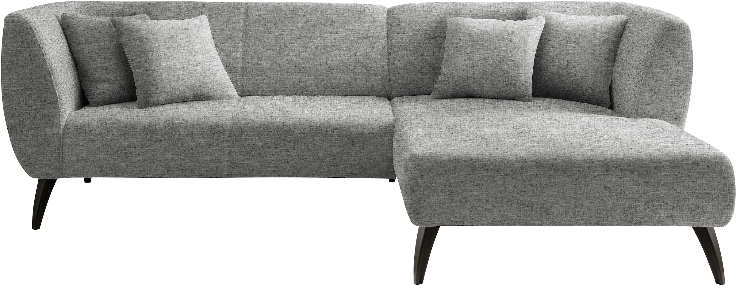 INOSIGN Ecksofa »Colori Polstermöbel mit zeitlos eleganter Rückenführung. L-Form« Holzfussfarbe wählbar, inkl. 4x Zierkissen