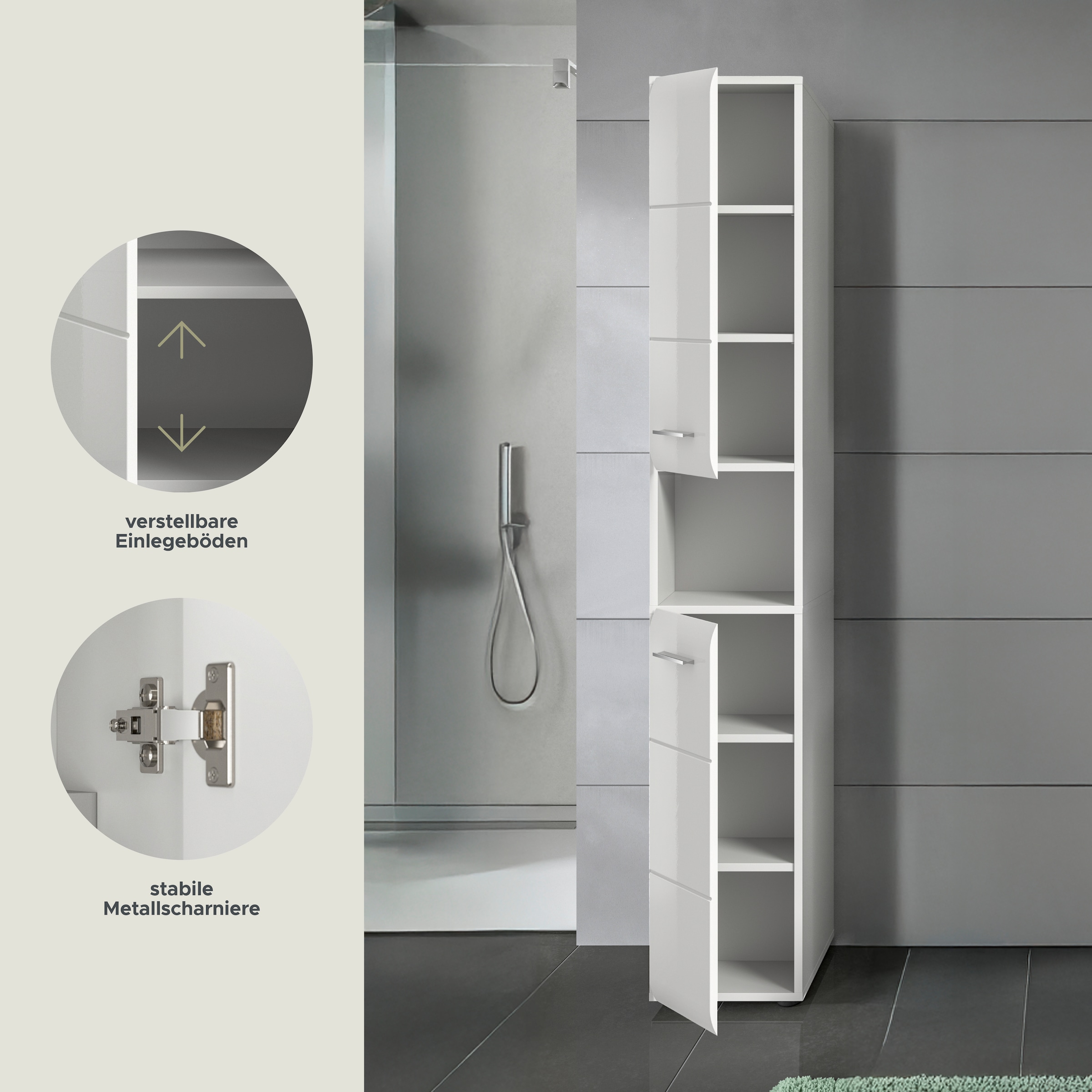 INOSIGN Armoire de rangement 1 cuis tlg. Florenz, Hochschrank, Weiss Hochglanz Tiefzieh, 185 cm hoch, Bad