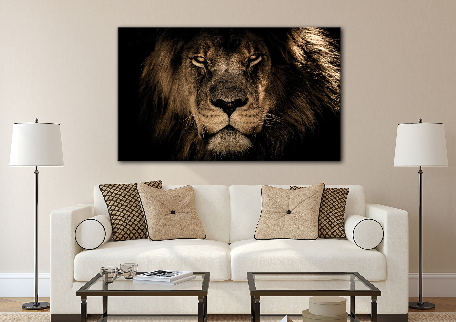 Bönninghoff Tableau sur toile »Wandbild LÖWENKOPF XXL 90x150 cm – Leinwandbild Keilrahmen Deko modern« Animaux sauvages | Lion | Lions 1 cuis tlg. tendu sur châssis