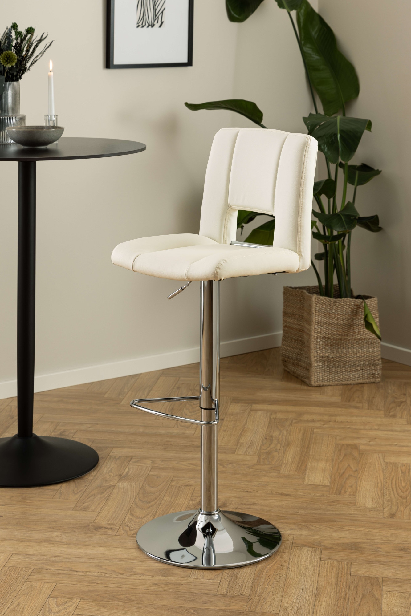 ACTONA GROUP Tabouret de bar »Sylvia Barstuhl, Höhenverstellbar, Chrom,« pied trompette, vérin à gaz, pivotant, coutures verticales, lot de 2