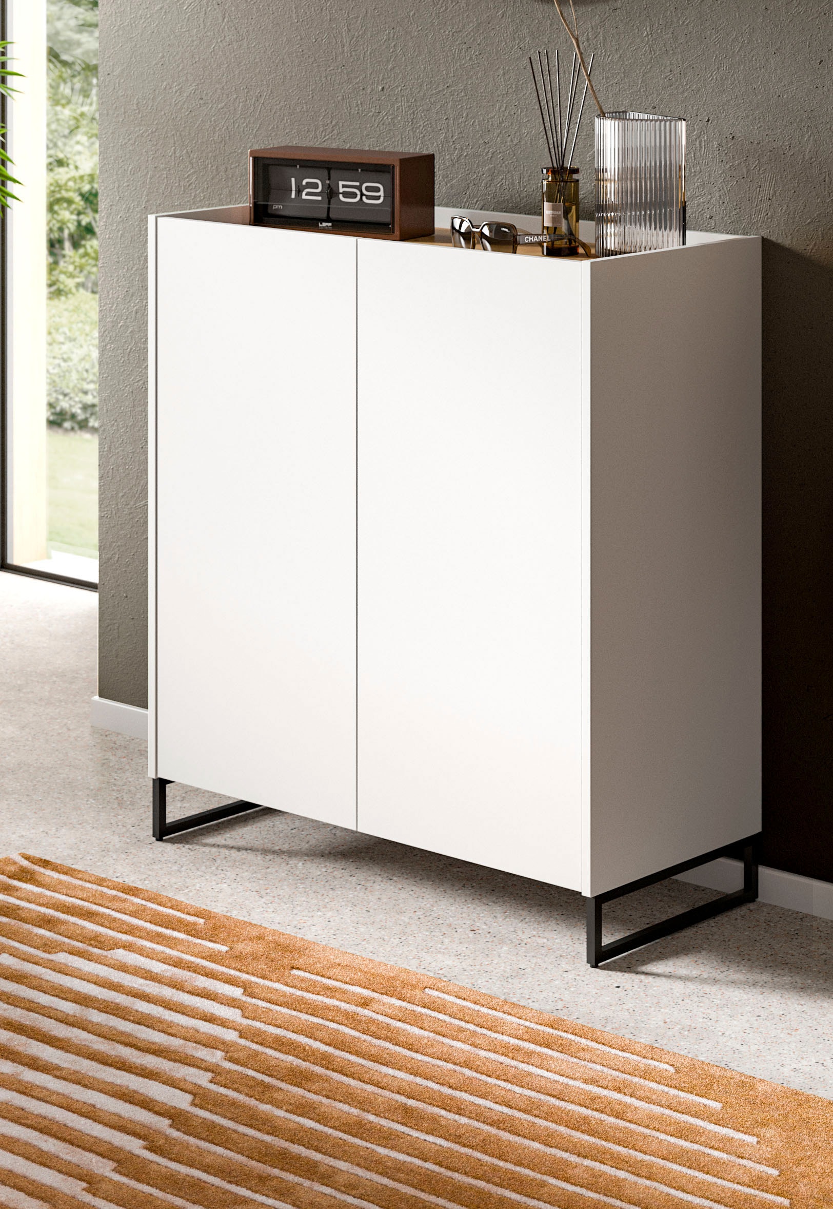 INOSIGN Schuhschrank »EVRID, Breite 90cm, 2 Türen, 5 Einlegeböden, inkl. Metall-Kufenfüsse« individuell mit anderen Artikel der Serie EVRID erweiterbar, 1 Stk. tlg. Schuhkommode, Kommode, Sideboard, Garderobenschrank, Flurkommode