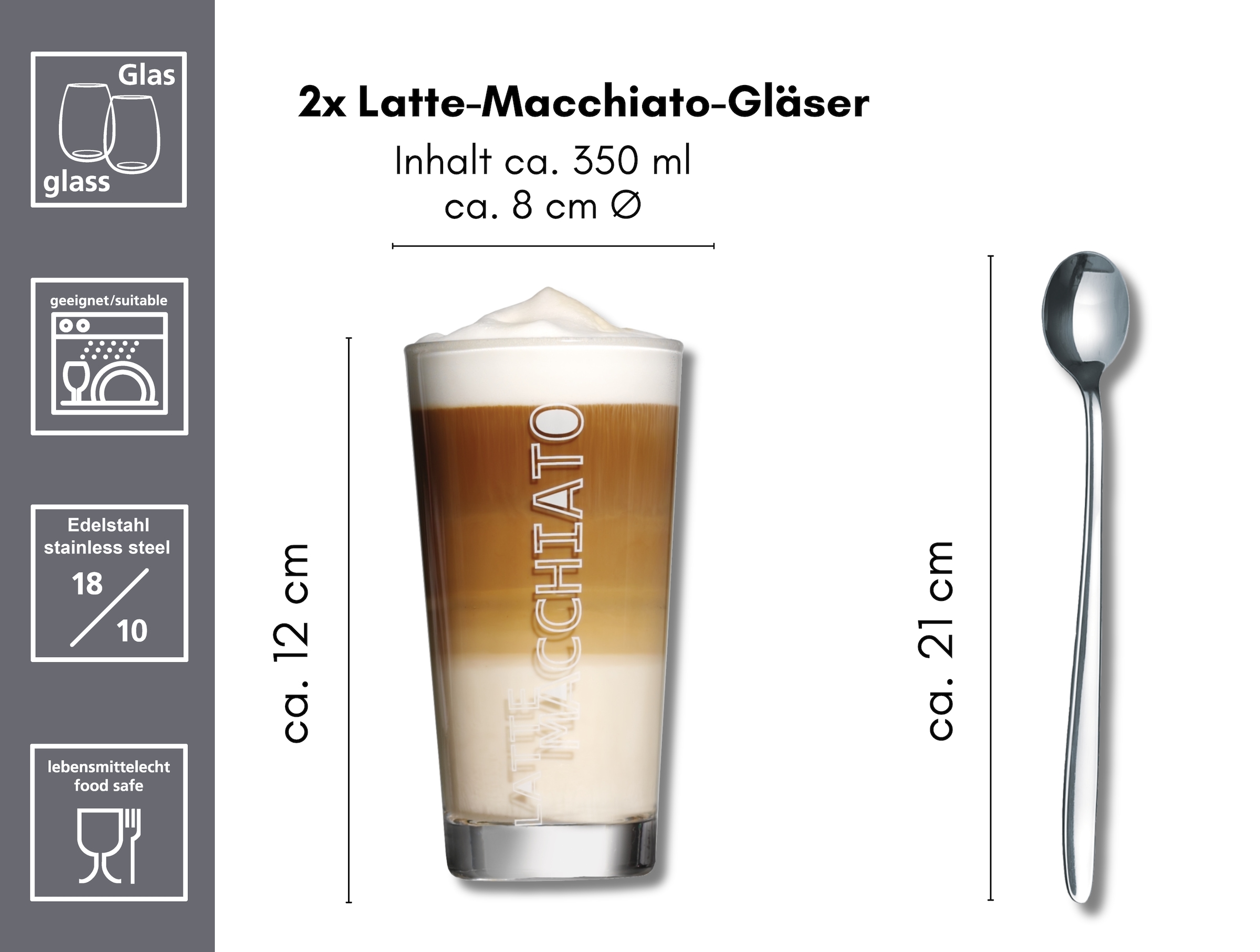 Ritzenhoff & Breker Verre à latte macchiato »Lena« 350 ml, 4-teilig, inkl. 2 Löffel aus rostfreiem Edelstahl