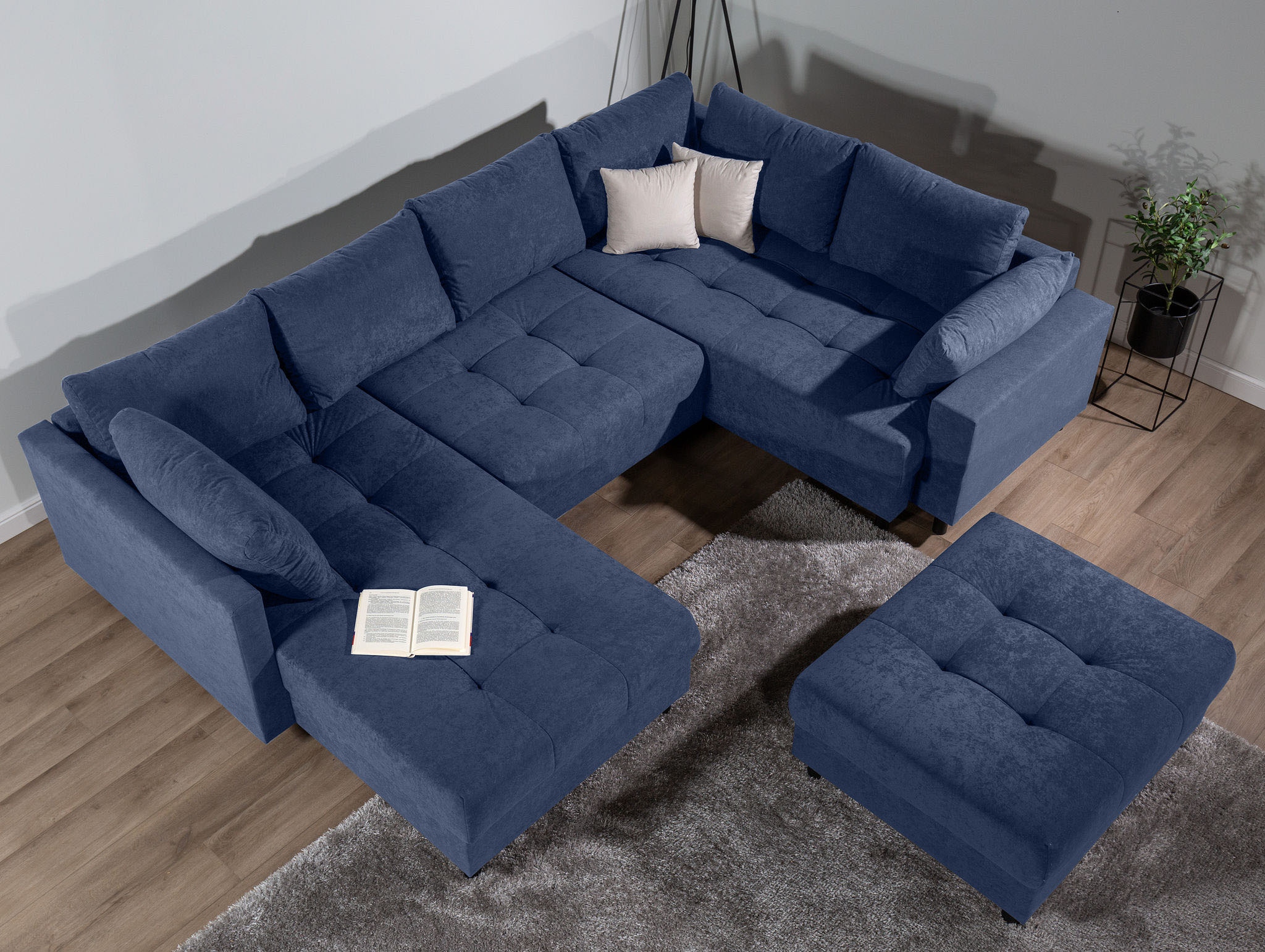 COLLECTION AB Paysage de salon »Toni U-Form mit Armlehne« inkl. Hocker und Zierkissen in abgesetzter Farbe, mit Bonnelfederkern