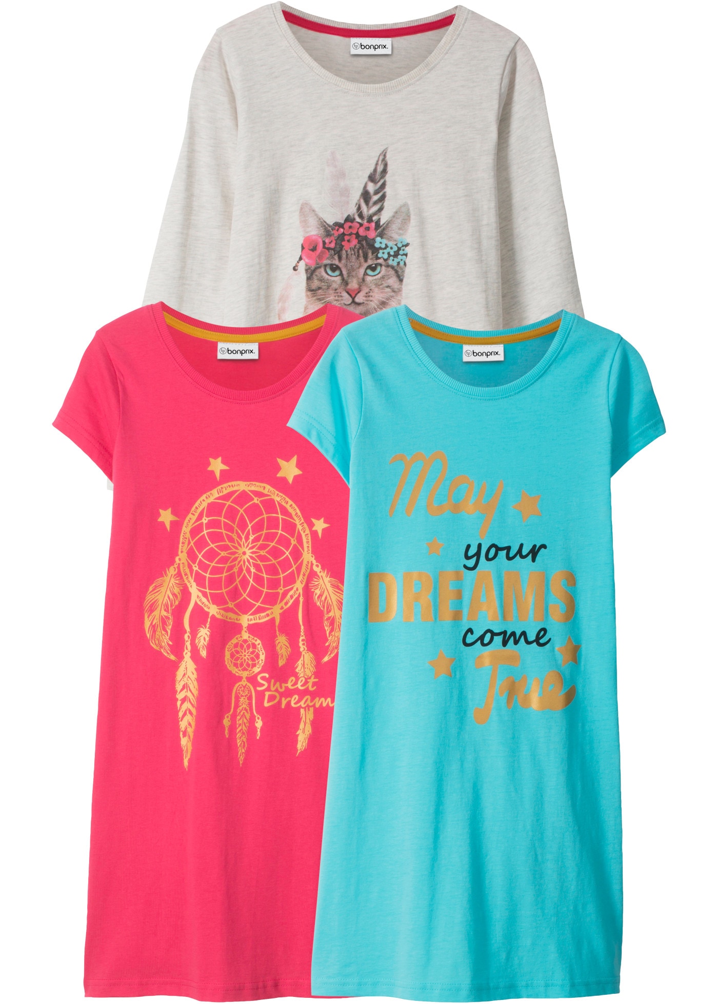 bonprix Chemise de nuit Paquet, lot de 3,  5 : lot de trois avec différents designs, motifs d'impression joyeux