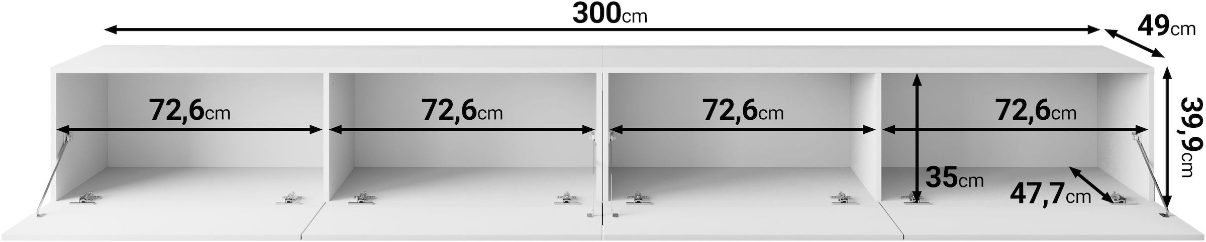 GOODproduct Lowboard »Denver Erlebe die Weltmeisterschaft im XXL-Format« Elegantes TV-Möbel 300 cm, speziell für bis zu 98-Zoll Fernseher