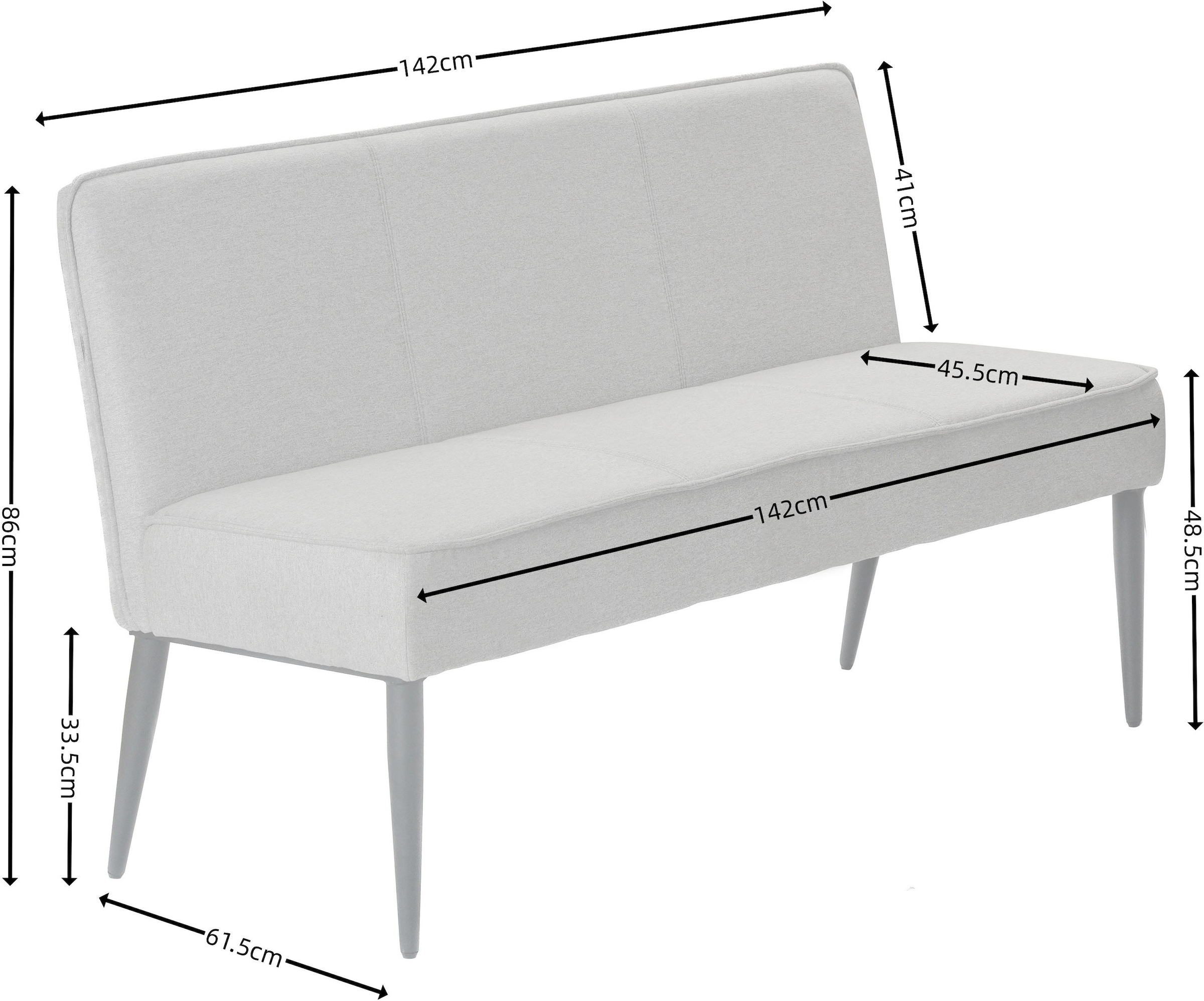 GOODproduct Banc rembourré »Lenzrose,« Esszimmerbank, Bank,,  mit Taschenfederkern, schwarzes Metallgestell, Breite 142 cm