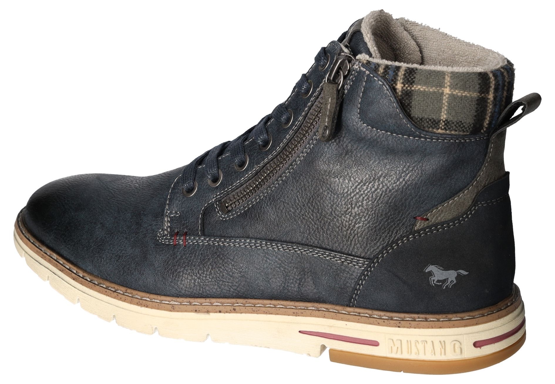 Mustang Shoes Bottes d'hiver  , Schnürboots, Casual-Stiefelette mit kariertem Einsatz am Schaftrand