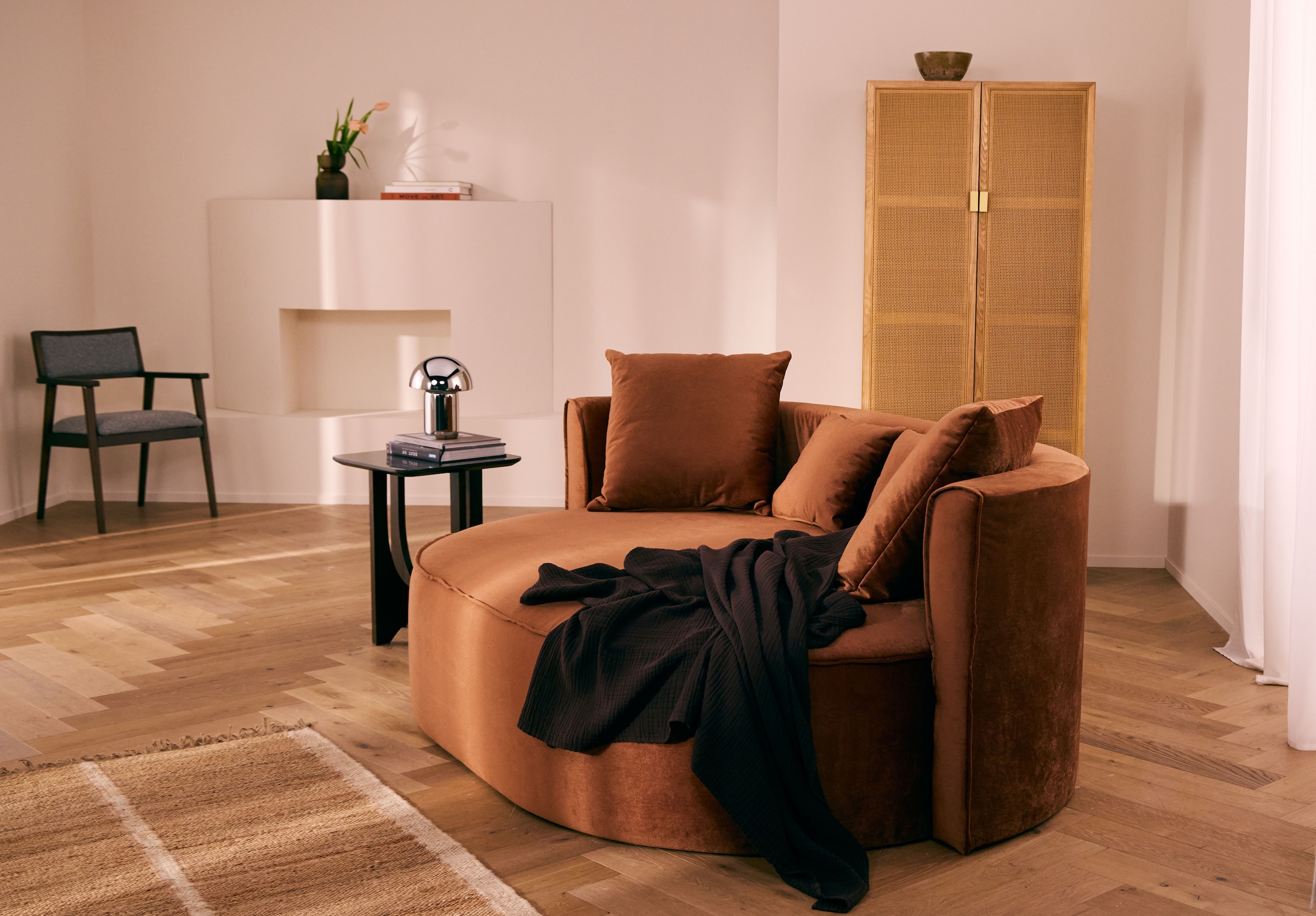 LeGer Home by Lena Gercke Highboard »Lina« Kommode, Melaminoberfläche,  Mit Rattan Einsatz, 4 Innenfächer, teilmassiv