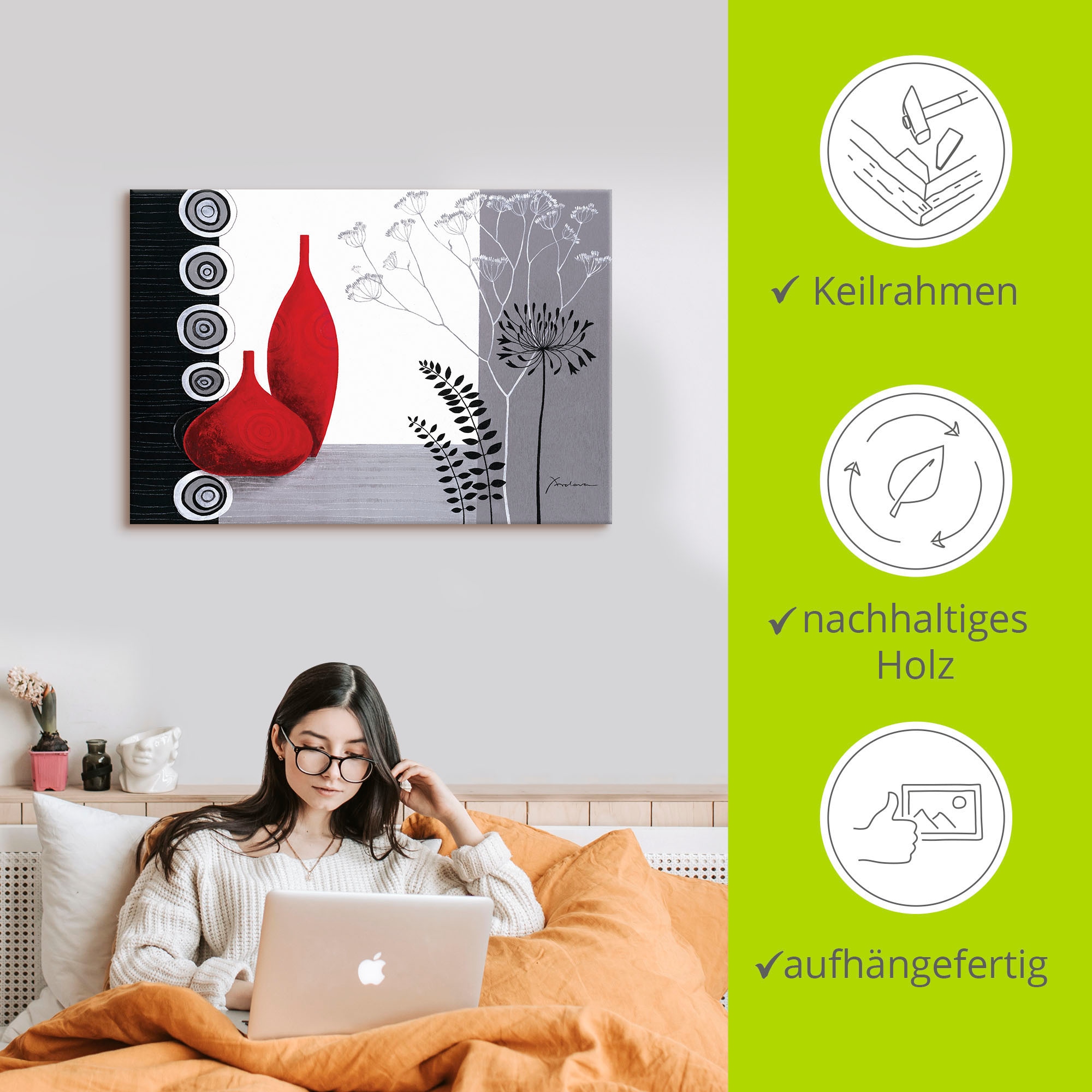 Artland Tableau sur toile »Rote Vasen« 1 cuis tlg. auf Holzrahmen gespannt