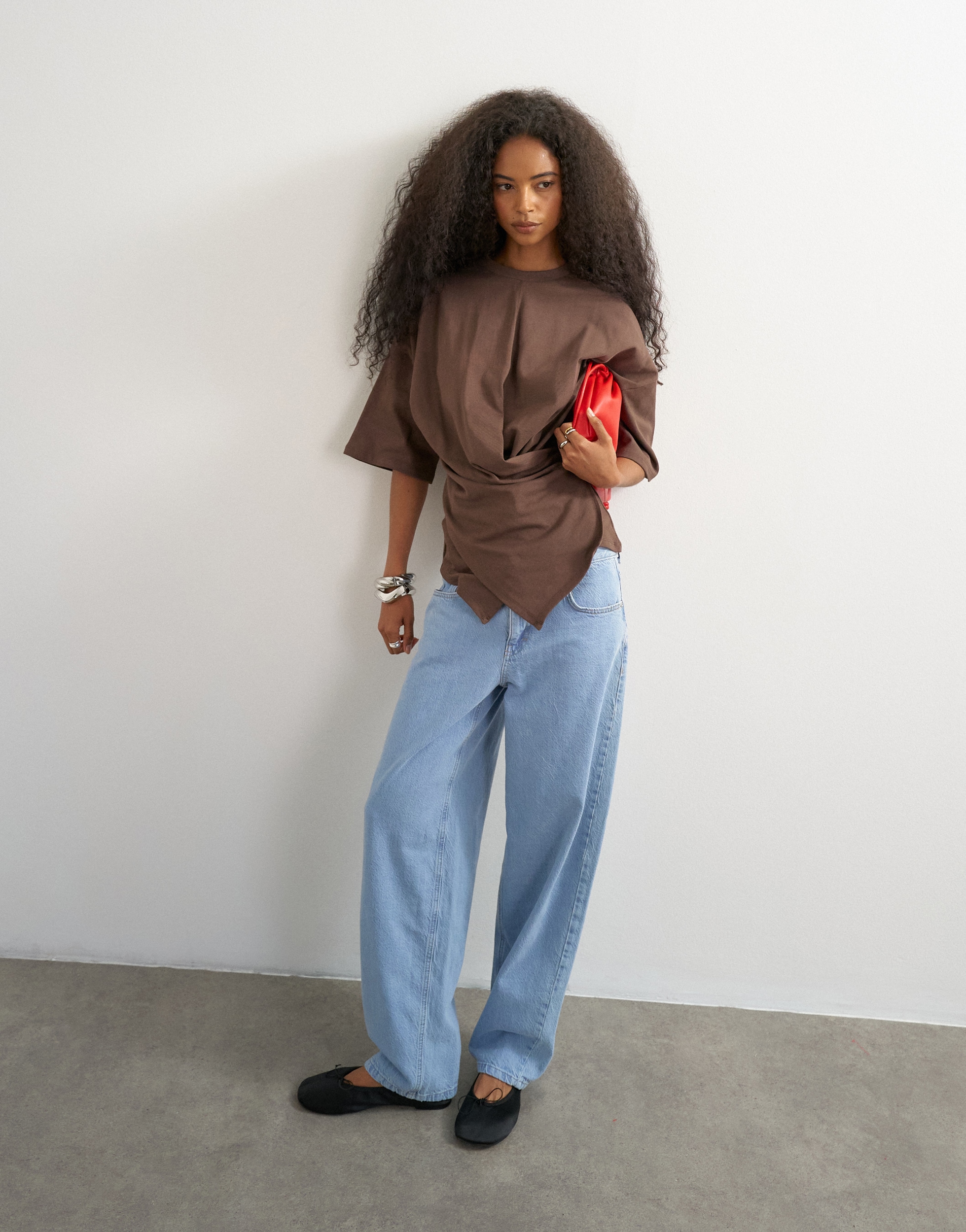 TOPSHOP T-shirt à manches 3/4 »TSBETJA S/S WRAP T-SHIRT JRS« mélange de coton, aspect portefeuille