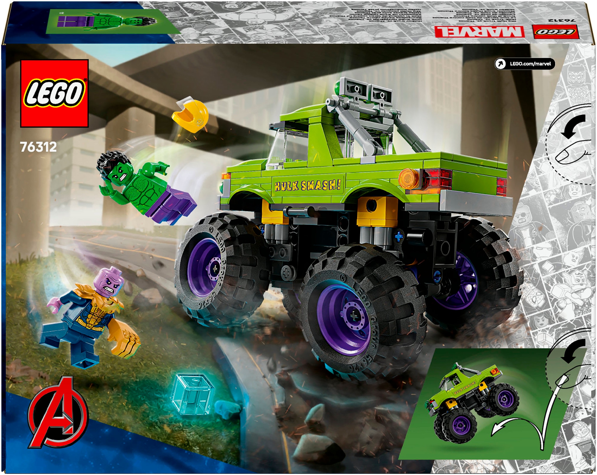 LEGO® Konstruktionsspielsteine »Hulk-Truck vs. Thanos (76312), LEGO Super Heroes« Made in Europe