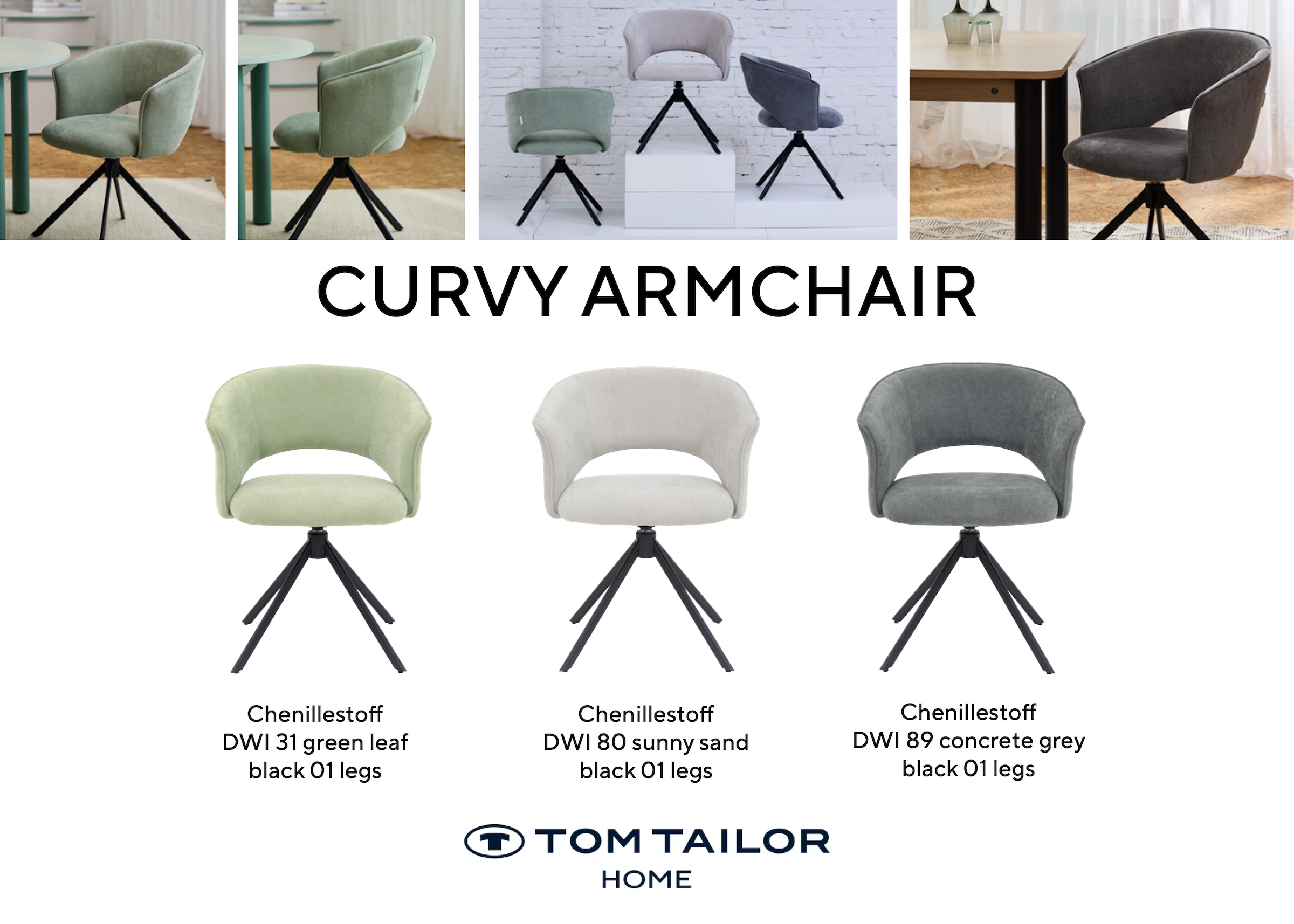 TOM TAILOR HOME Chaise avec accoudoirs »CURVY ARMCHAIR« (Set) 2 cuismit Armlehnen, drehbar, Rückholfunktion, Rückenausschnitt