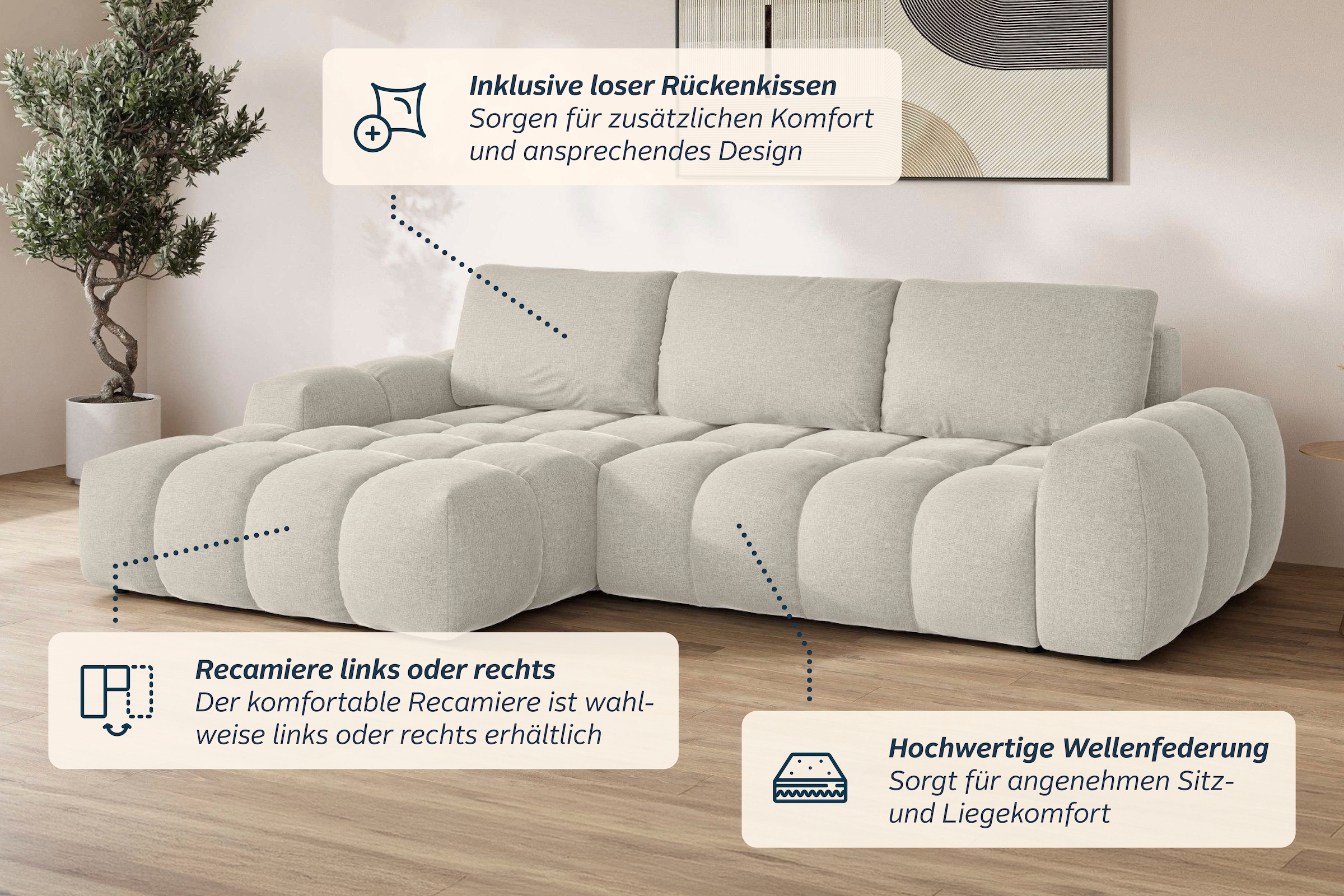 GOODproduct Canapé d'angle »AZITA L-Form, 270 cm - OTTO. Verlässliche Qualität.« au choix en canapé-lit avec coffre, aspect bulles