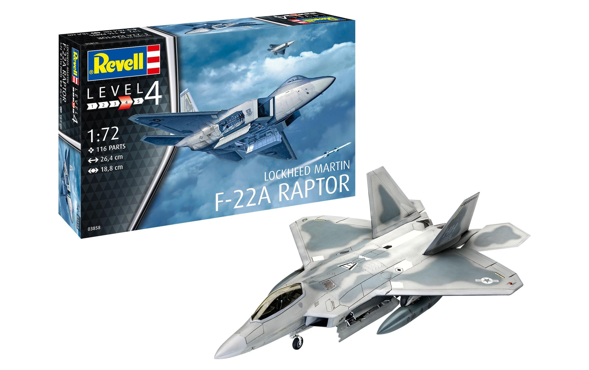 Revell® Modellbausatz »Bausatz Lockheed Martin F-22A Raptor 1:72« 116 Stk. tlg. 1:72