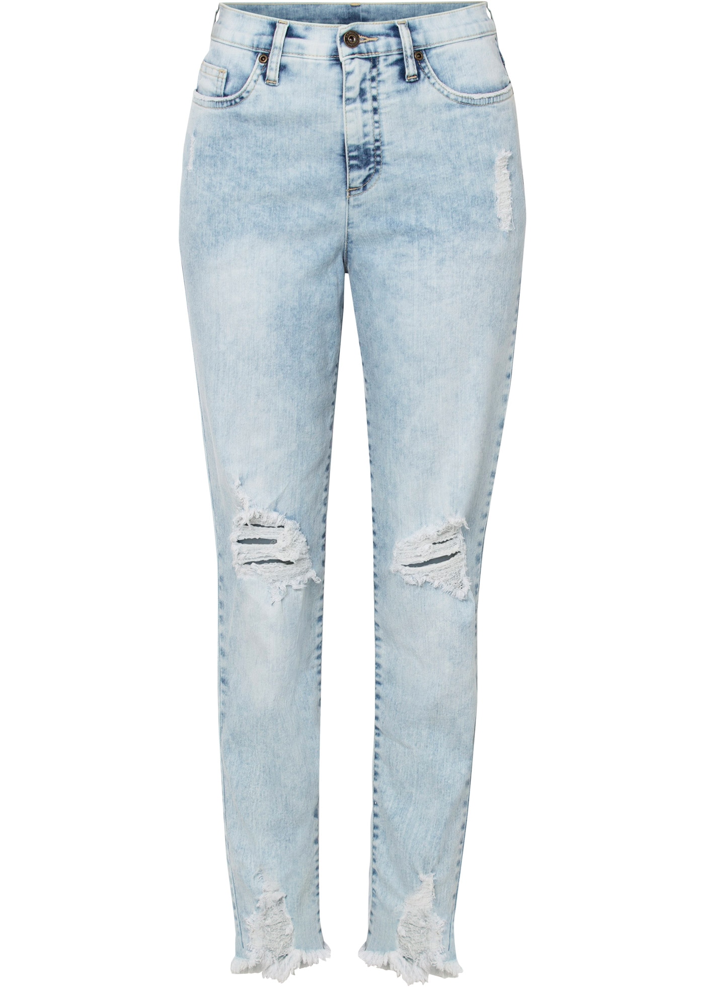 bonprix Jeans mom modischer Schnitt, Regular Fit, ausgefranster Saum