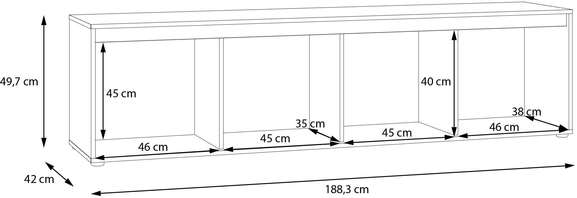 FORTE Table basse »TV-Board gross Breite ca 190 cm« L/H/P 188,3/49,7/42 cm,  façade sans poignée, beaucoup de rangement,