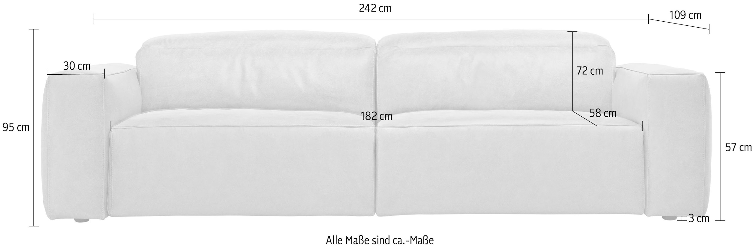Egoitaliano 2,5-places »Beverly, Designsofa mit erstklassigem Sitzkomfort und tollen Details« Breite 242 cm, verstellbare Kopfteile