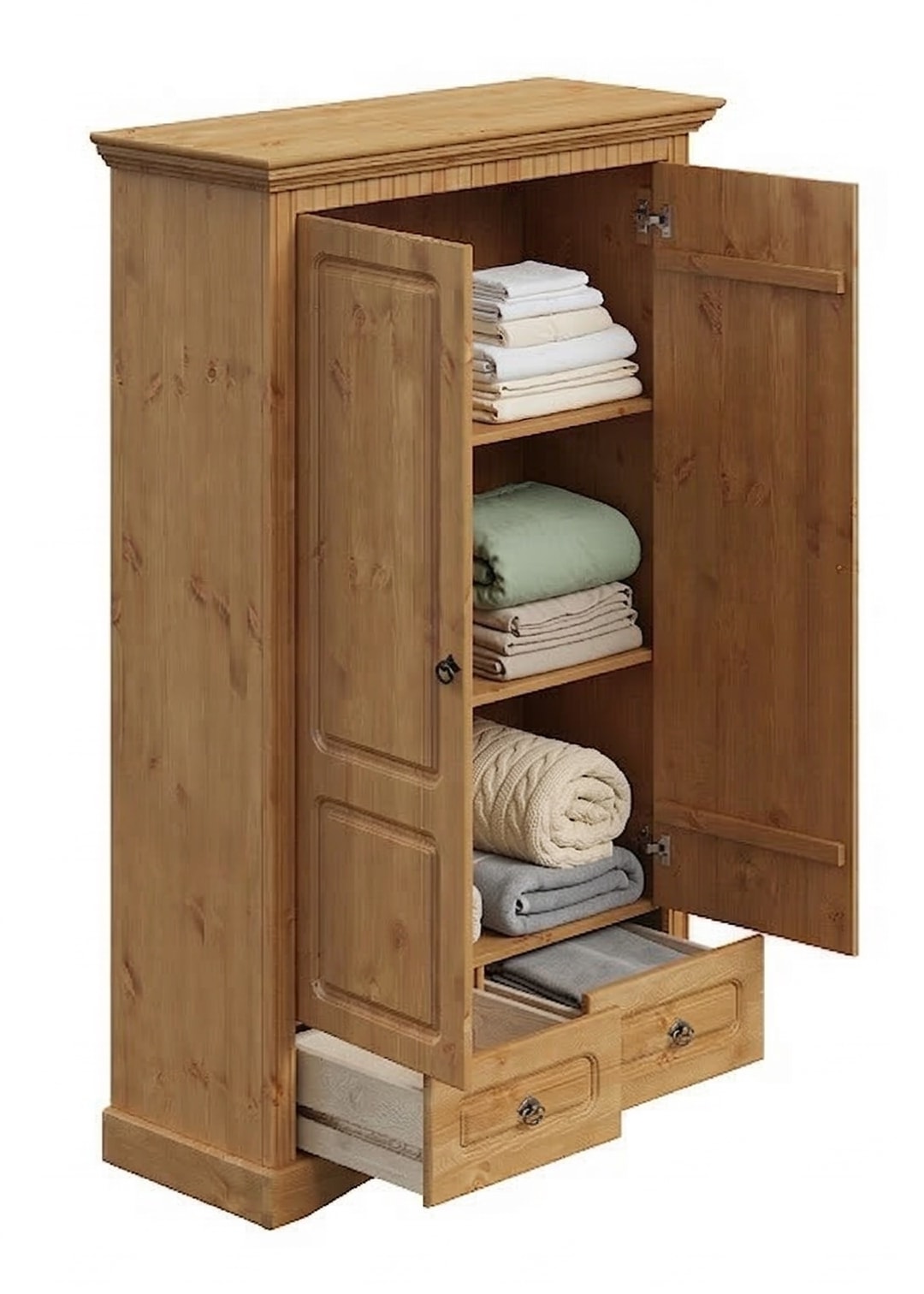 GOODproduct Armoire à linge »Rustic« B/T/H: 94/39/150 cm,  aus massiver Kiefer, FSC®, schöne Kassettenoptik, mit Ringgriffen