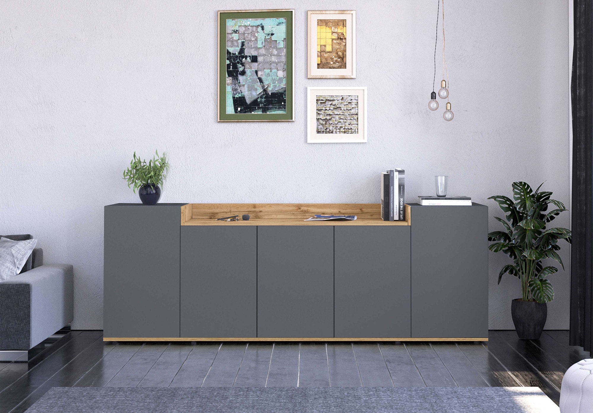 GOODproduct Sideboard »BOLSENA, Kommode, Schrank,Lowboard mit 8 Fächer und offenes Ablagefach« 1 Stk. tlg. stehend/hängend montierbar, Made in Italy, B/T/H: 200 × 35 × 71,2 cm