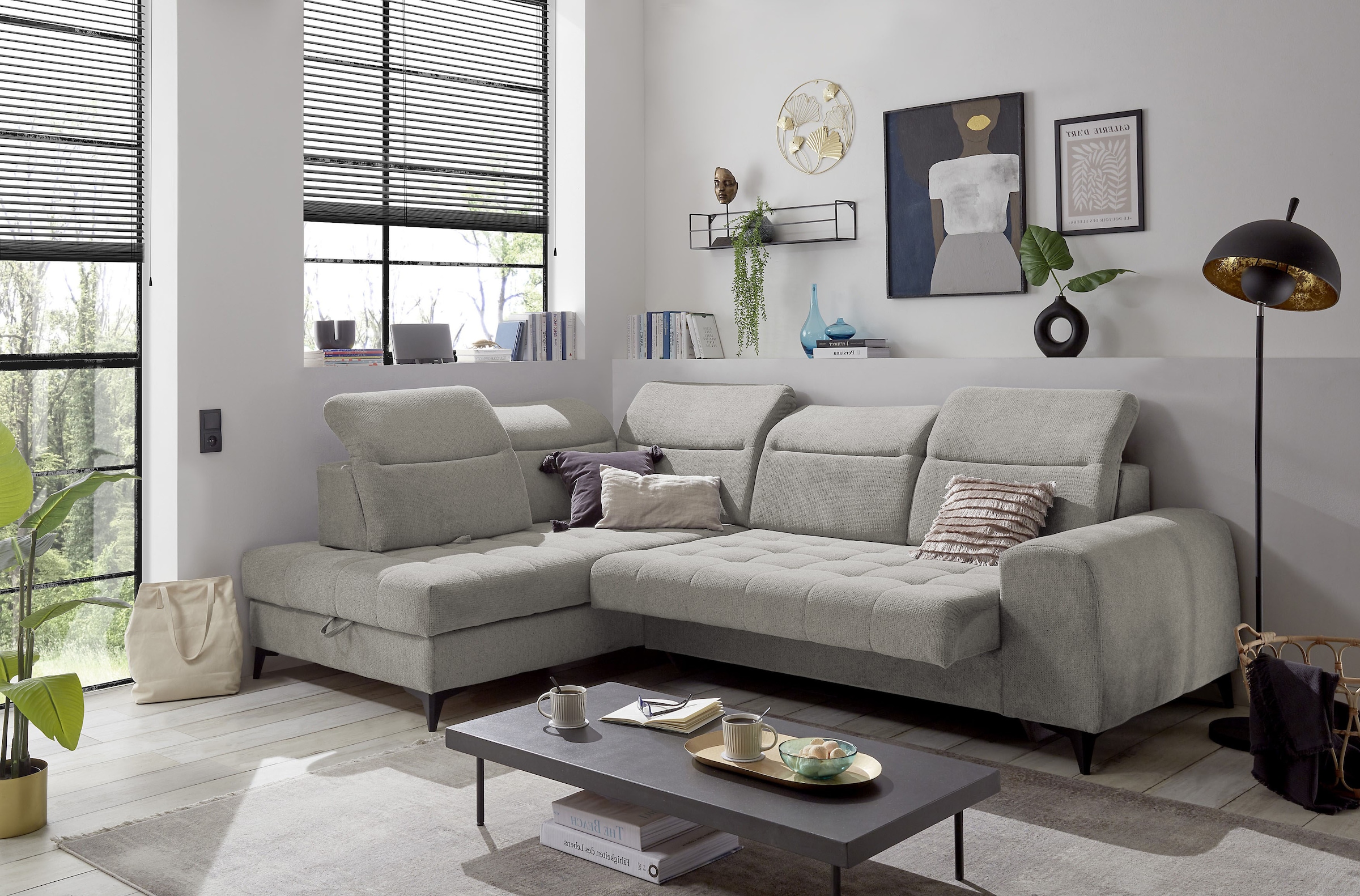 ED EXCITING DESIGN Canapé d'angle »Rockdale L-Form mit Bettfunktion, Bettkasten« Kopfteilverstellung, Sitztiefenverstellung & USB-Port