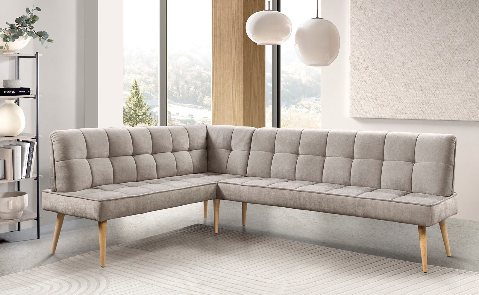 exxpo - sofa fashion Banc d'angle »Latte« couture moderne siège et dossier, confortable et élégant, pied en bois haut