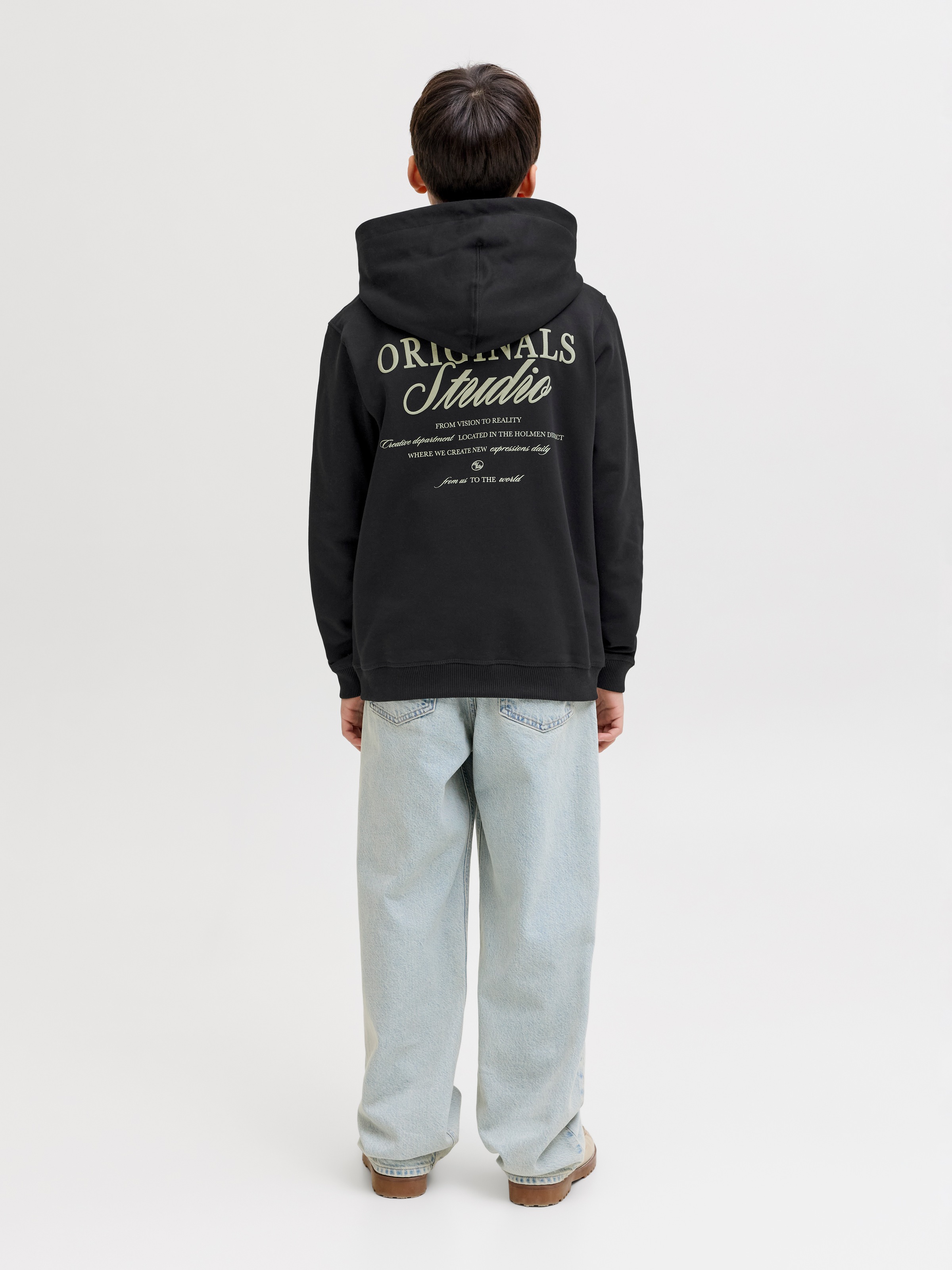 Jack & Jones Junior Kapuzensweatshirt »JORNORREBRO TYPO BACK SWEAT HOOD SN JNR«, Baumwollmischung, relaxed fit, Langarm
