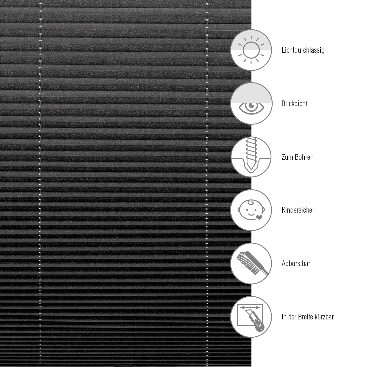 GARDINIA Plissee »schwarz« blickdicht mit Bohren verspannt verschraubt, dezenter Abdeckleiste gegen Staubschutz