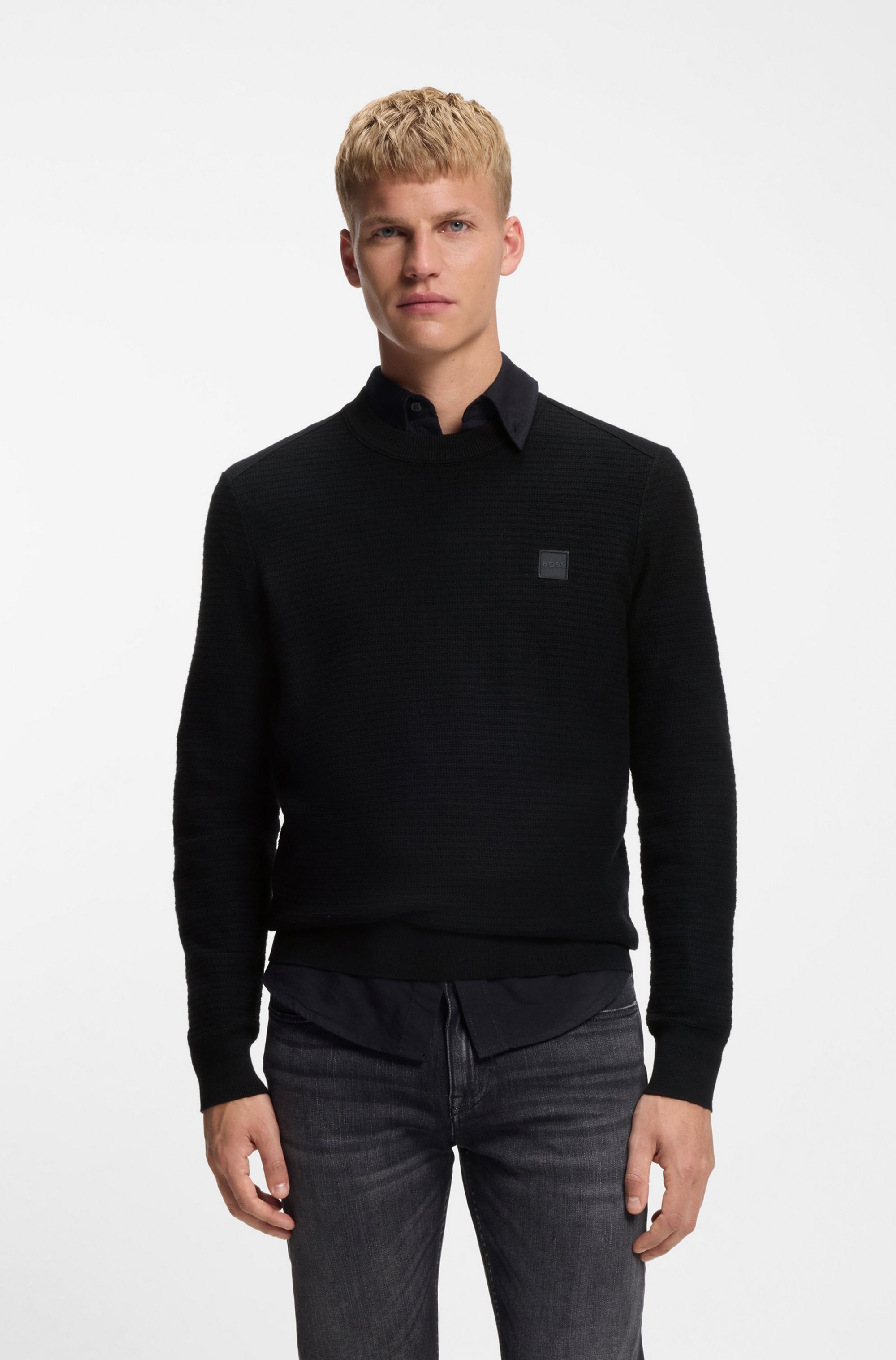 BOSS ORANGE Pull en tricot »Anion« Rundhalsausschnitt, Regular Fit, BOSS-Label