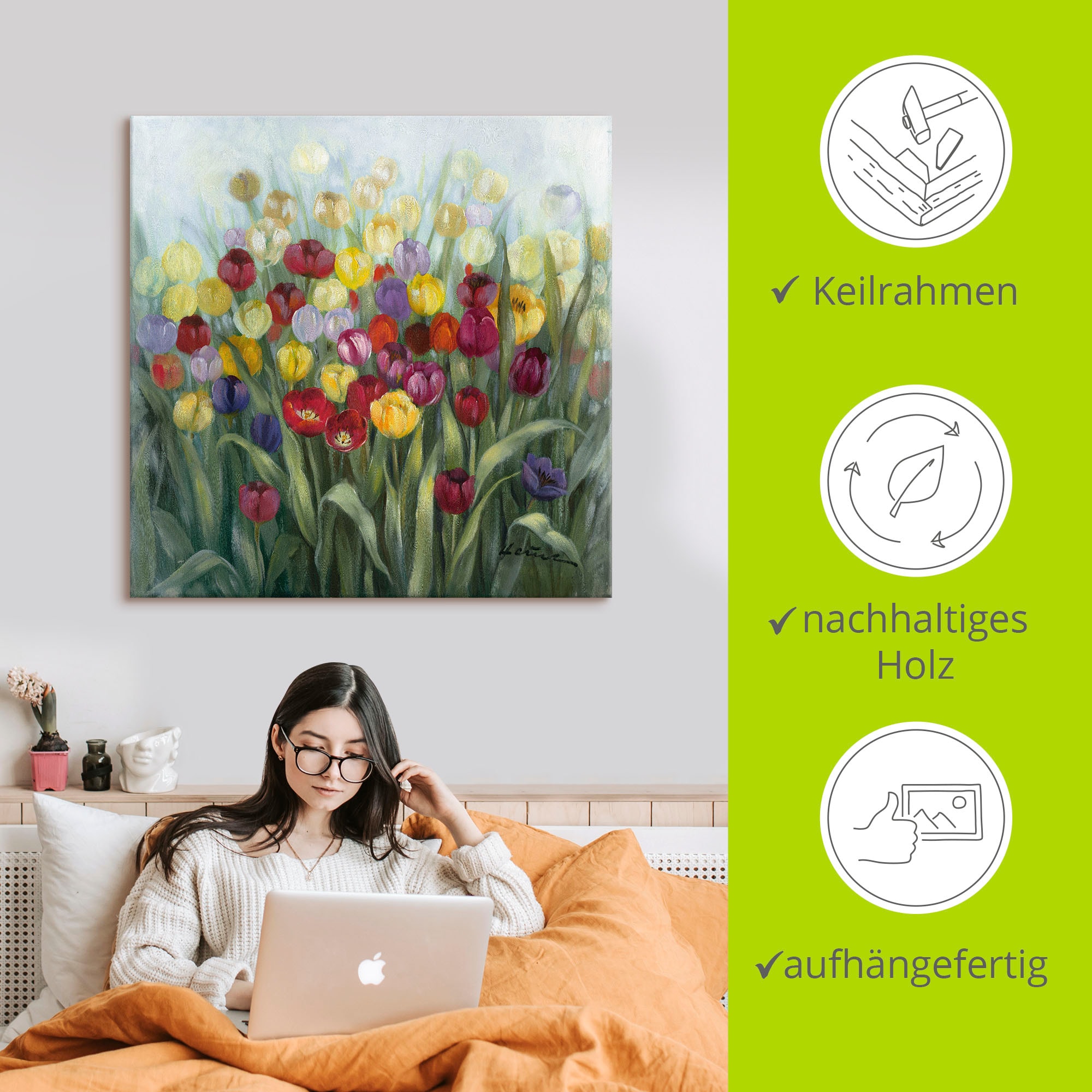 Artland Leinwandbild »Tulpenwiese II« Blumenwiese 1 Stk. tlg. auf Holzrahmen gespannt