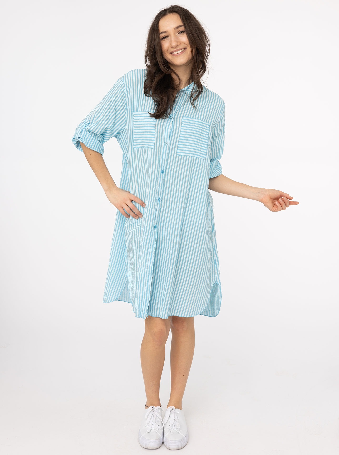 Zwillingsherz Chemisier long »"Kida"« One Size, Streifen, Knopfleiste, Brusttaschen, 3/4-Arm