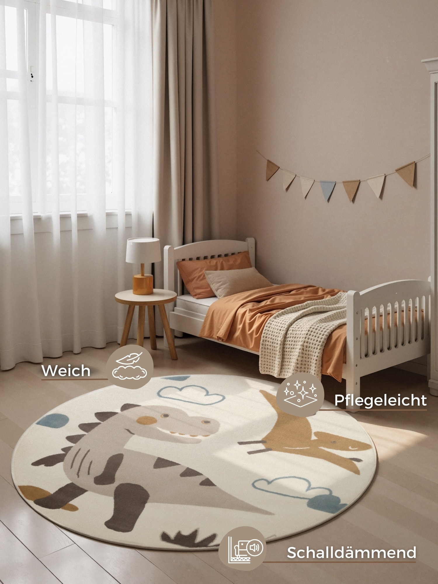 HANSE Home Tapis pour enfants »Dino« Rond 10 mm Höhe Pflegeleicht, Weich, Kinderzimmer, Spielteppich, Spielunterlage