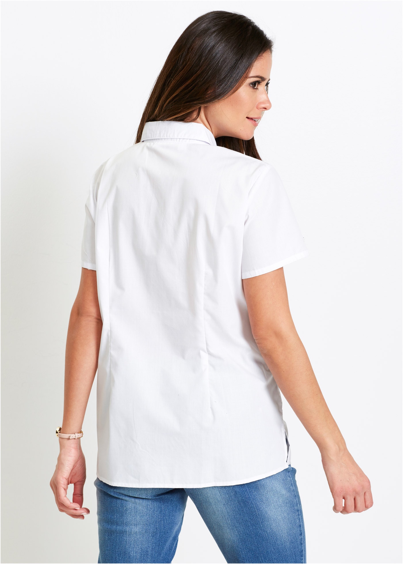 bonprix Blouse à manches courtes Regular Fit, eleganter Stil, Hemdblusenkragen