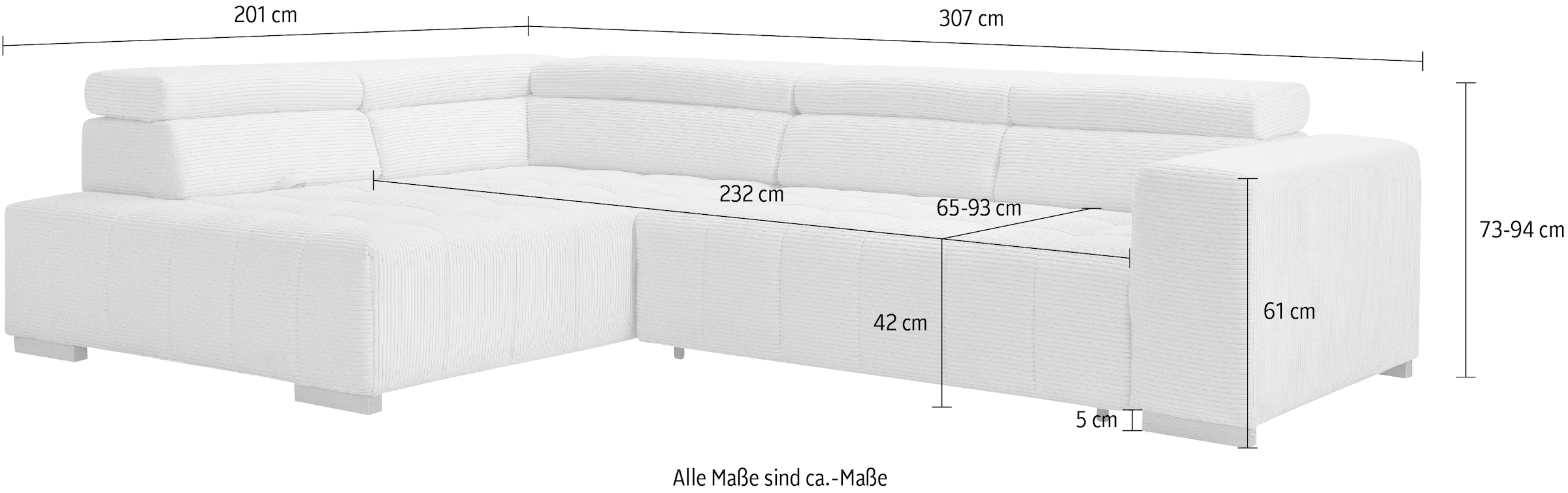 exxpo - sofa fashion Canapé d'angle »Elianos, hoher Sitzkomfort, aufwendige Kreuzsteppung im Sitz, L-Form« Kopfteile & Sitztiefe verstellbar, ohne Bettfunktion, Cord, beige