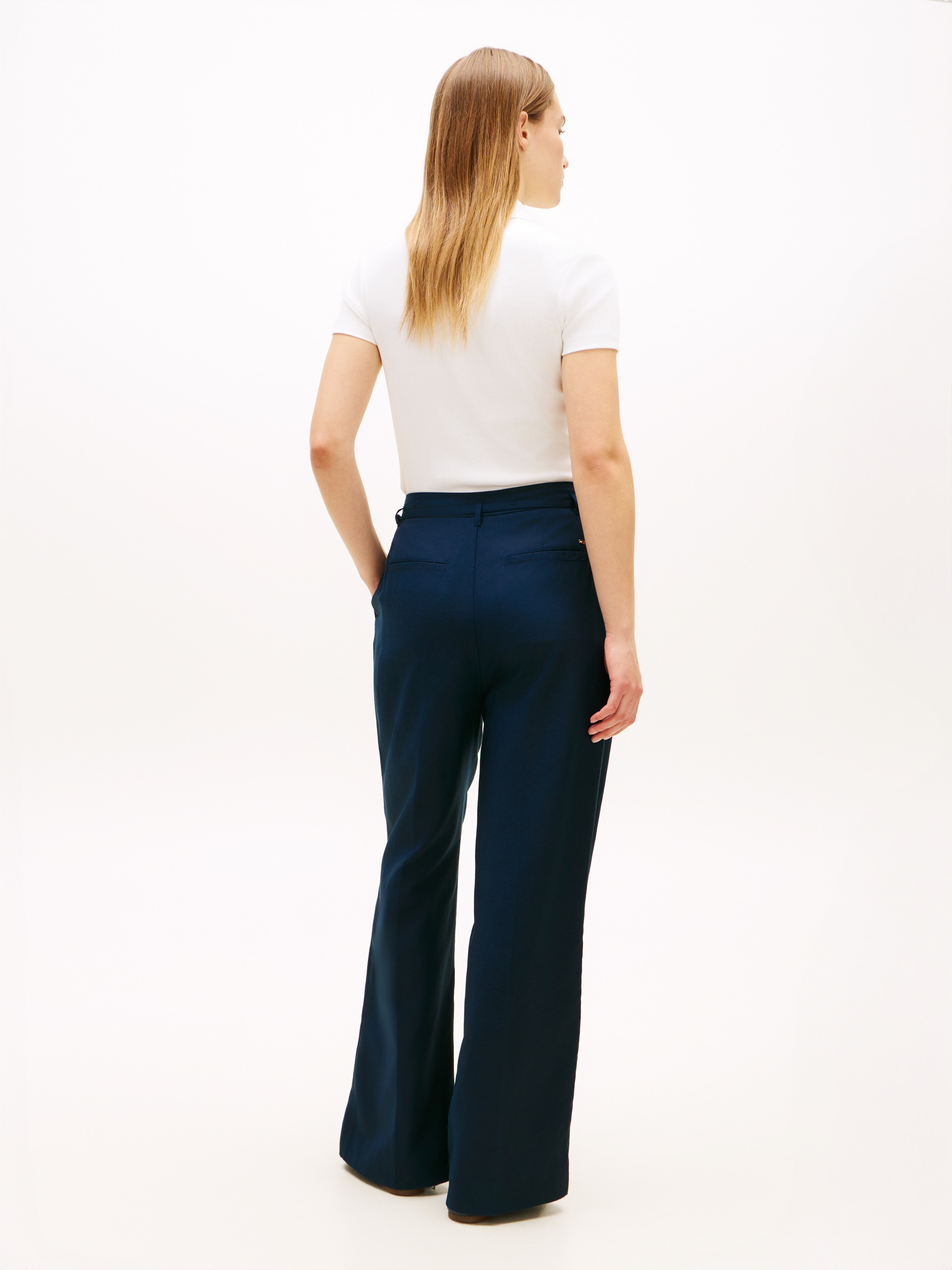 Tommy Hilfiger Pantalon à pinces »LINEN BLEND WIDE LEG PANT«  avec plis marqués et ceinture assortie