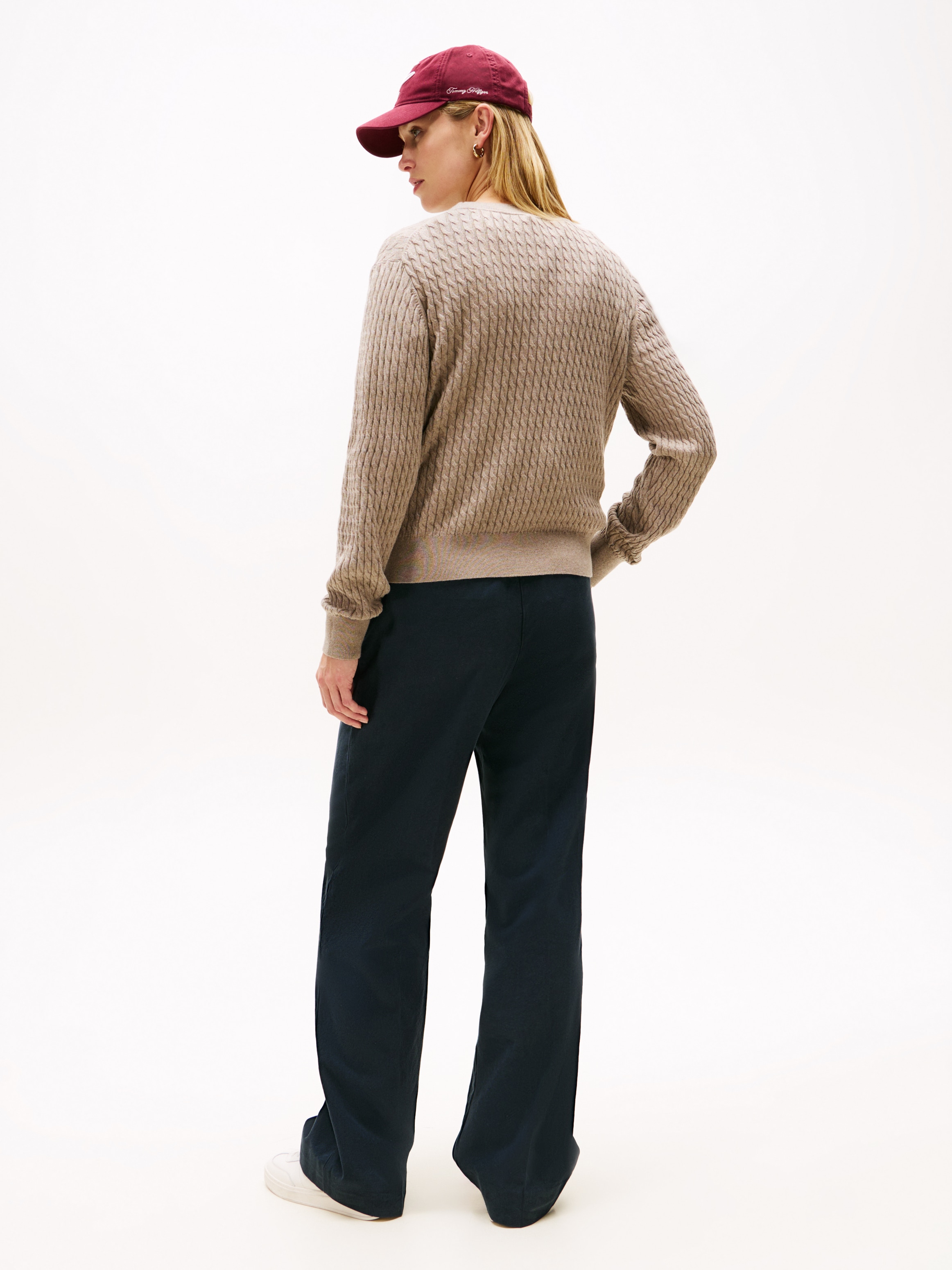 Tommy Hilfiger Rundhalspullover »CO CABLE C-NK LS SWEATER« Baumwolle, mit Zopfmuster