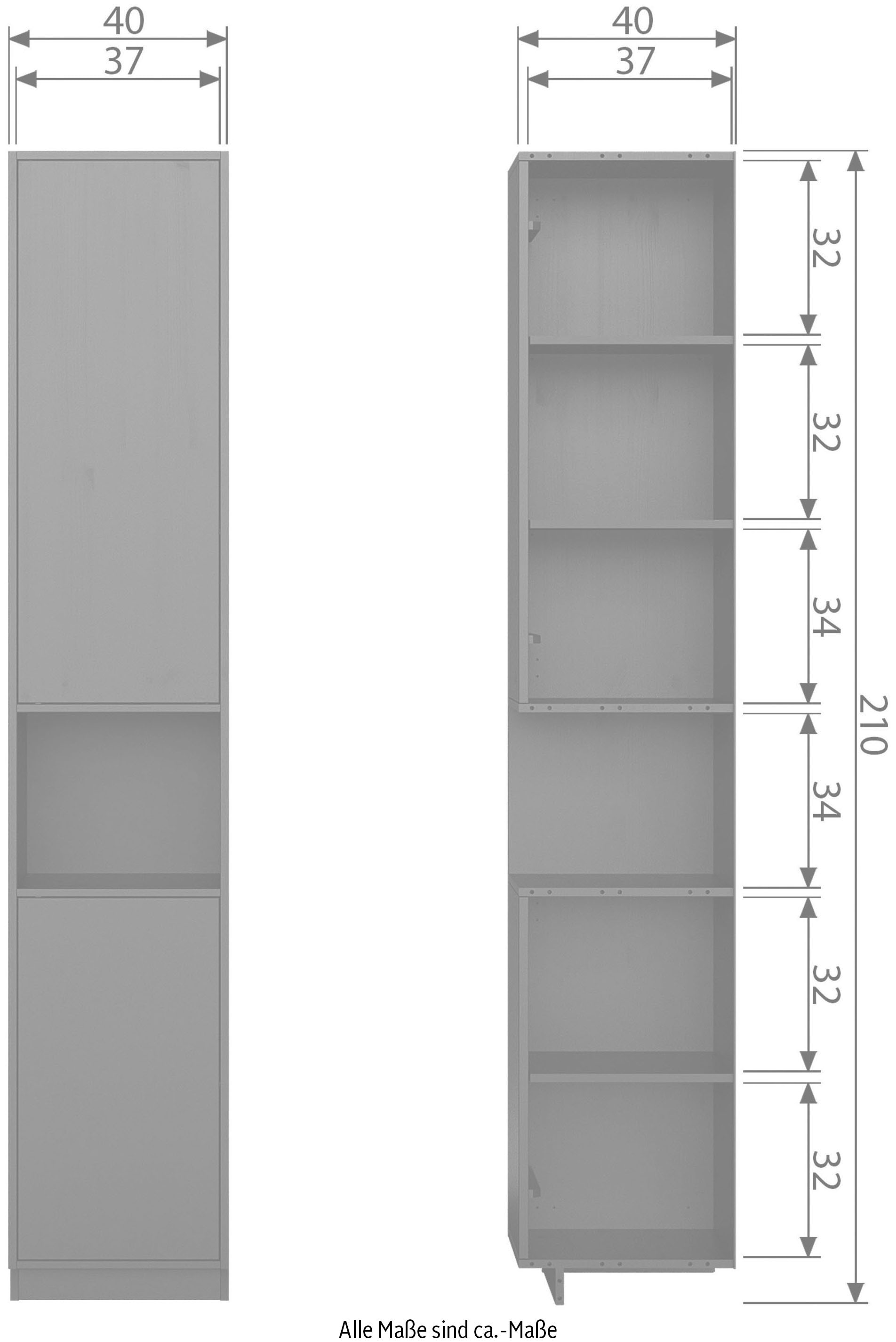 WOOOD Vitrine »Finca FSC®-Kiefernholz mit Druckmechanismus, H 210 x B 40 x T 40 cm« Tragkraft 10 kg pro Boden, schwebende Optik, sichtbare maserung